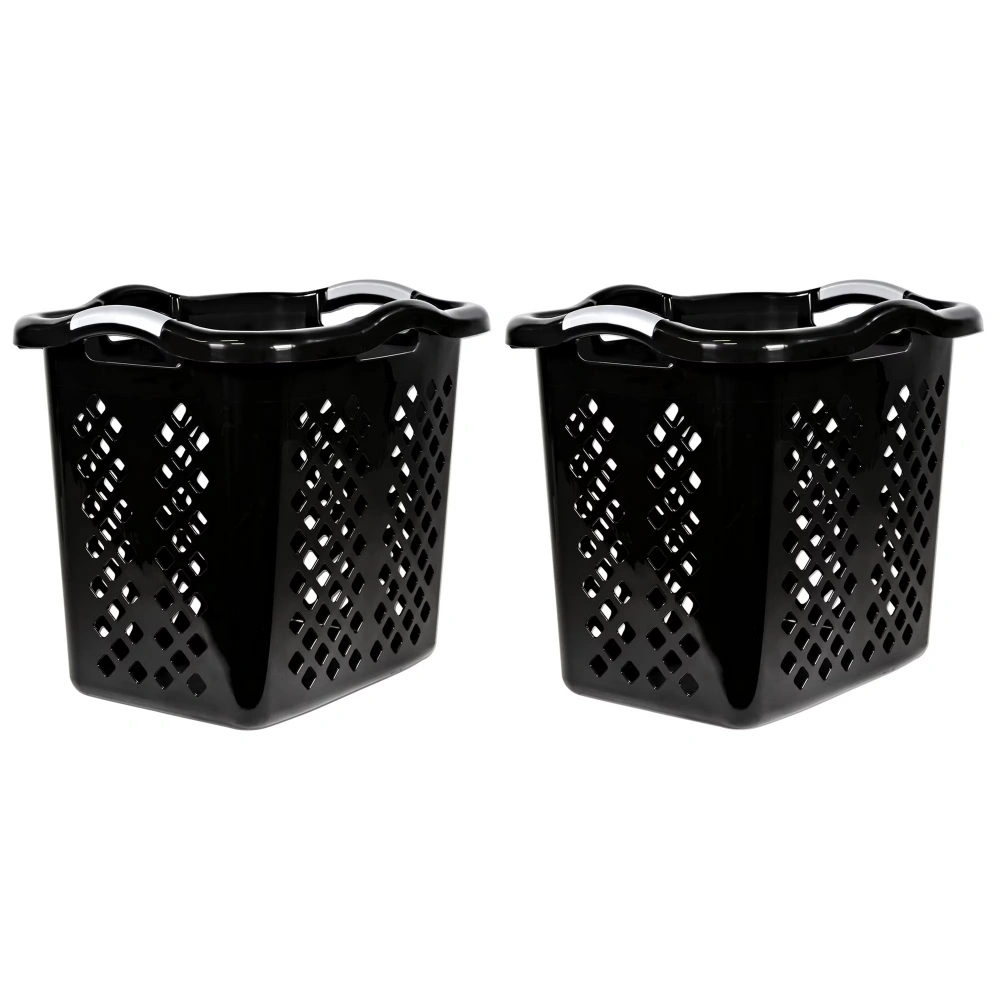 2 Bushel Plastic Laundry Basket with Silver Handles, Black, 2 Pack