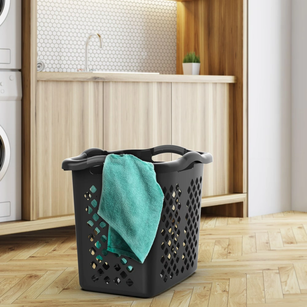 2 Bushel Plastic Laundry Basket with Silver Handles, Black, 2 Pack view 5