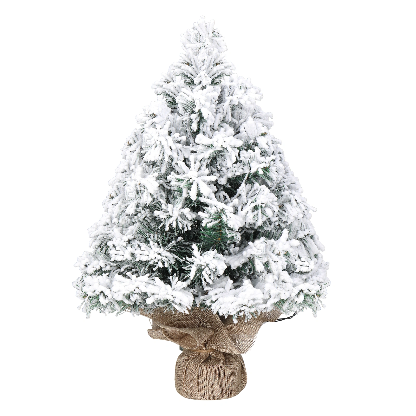 16 in Snow Flocked Pre-lit Mini Christmas Tree, 30 Warm White Battery Lights, Ornamented Tabletop Xmas Tree with Cloth Bag Base for Home Office Decor