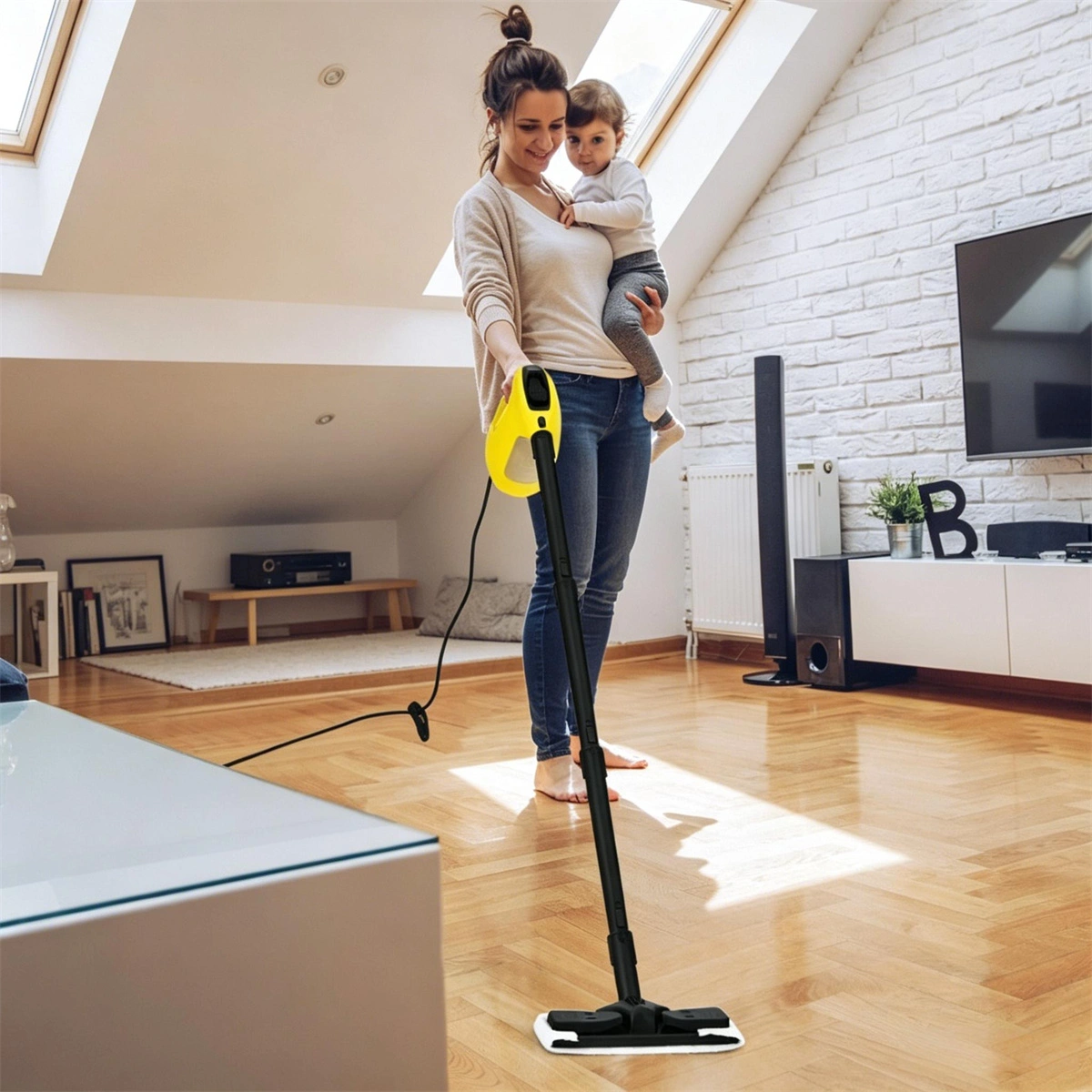 1400W Handheld Steam Cleaner, 257℉ High Pressure Steamer with 14-Piece Accessories, Chemical-Free Steam Mop for Kitchen, Bathroom, Car, Floor - Yellow view 7