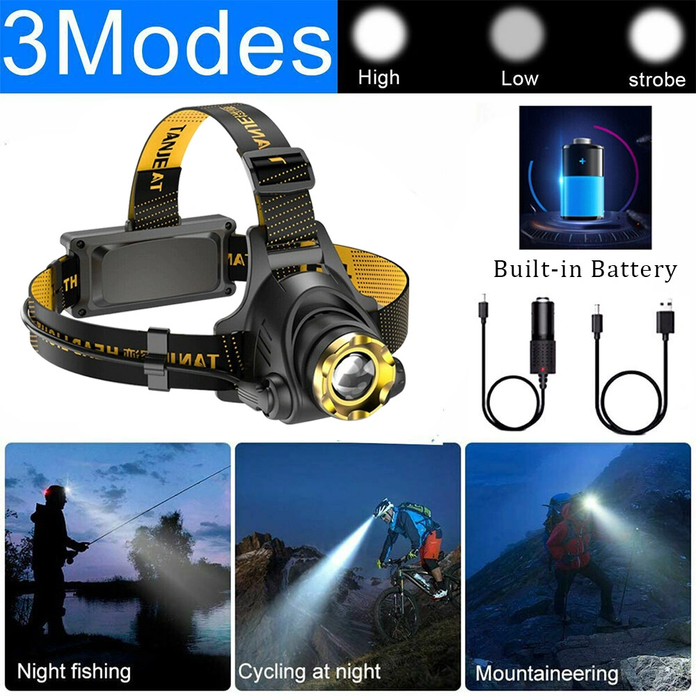 (2 Pack)USB Rechargeable LED Headlamp 3-Modes Adjustable Camping Hiking Headlight W/Car Charger+USB Cable (US Logistics For USPS/DHL/Fedex/UPS. No designated logistics accepted,TK/TMEU only For self-pickup) view 8
