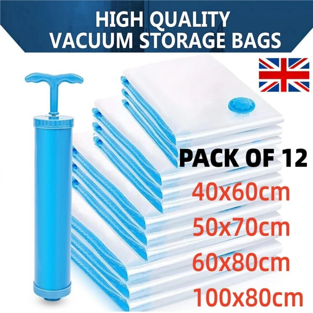 12 Pack Vacuum Storage Bags, Large Heavy Duty Space Saver Compressors for Clothing & Bedding Organizer