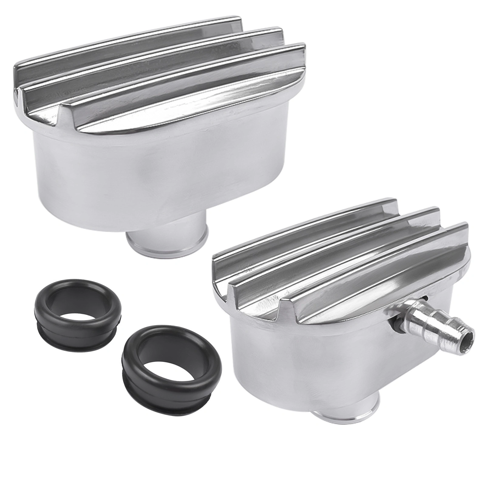 Finned Oval Polished Aluminum Valve Cover Breather with PCV Valve Combo for 1-1/4" Hole Engine Swap