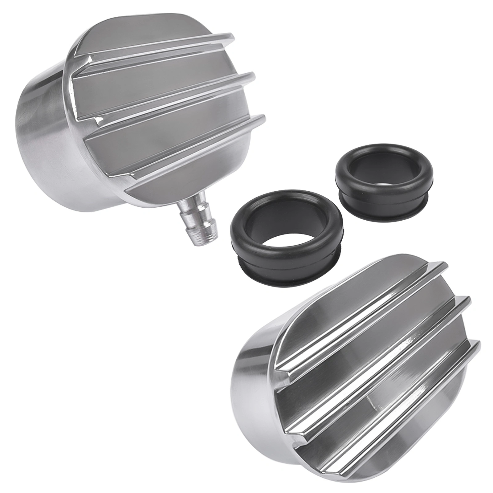 Finned Oval Polished Aluminum Valve Cover Breather with PCV Valve Combo for 1-1/4" Hole Engine Swap view 2