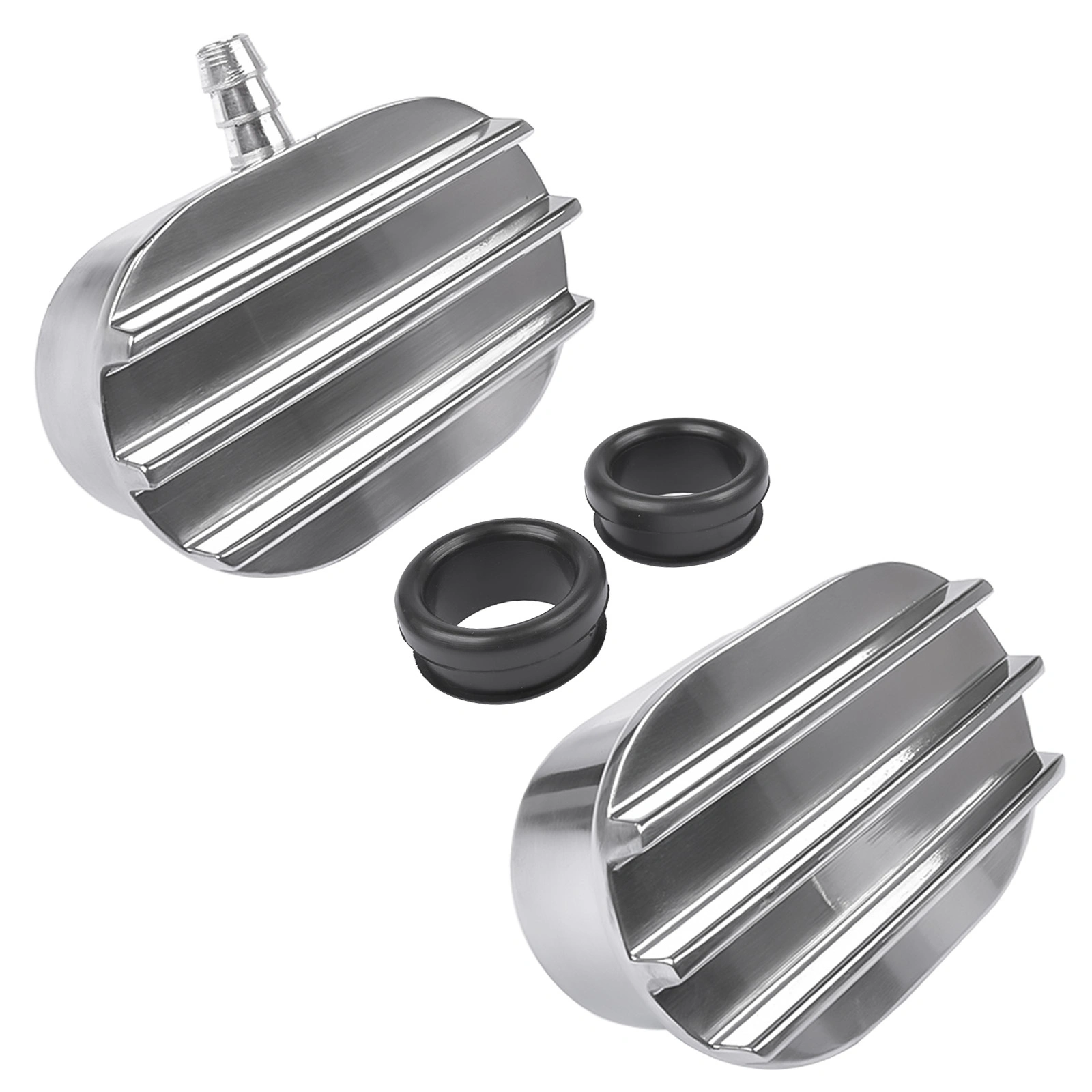 Finned Oval Polished Aluminum Valve Cover Breather with PCV Valve Combo for 1-1/4" Hole Engine Swap view 4