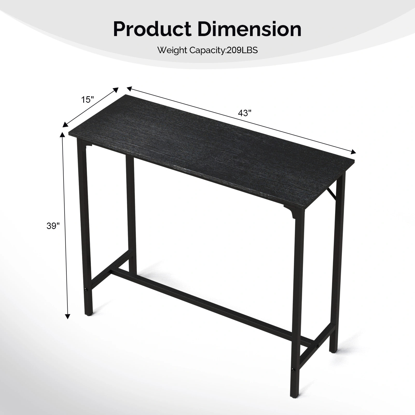 43-Inch Bar Table (Black) - 209 lbs Capacity Pub Height Table with Durable MDF Top & Metal Frame, Ideal for Kitchen/Bar Counte view 2