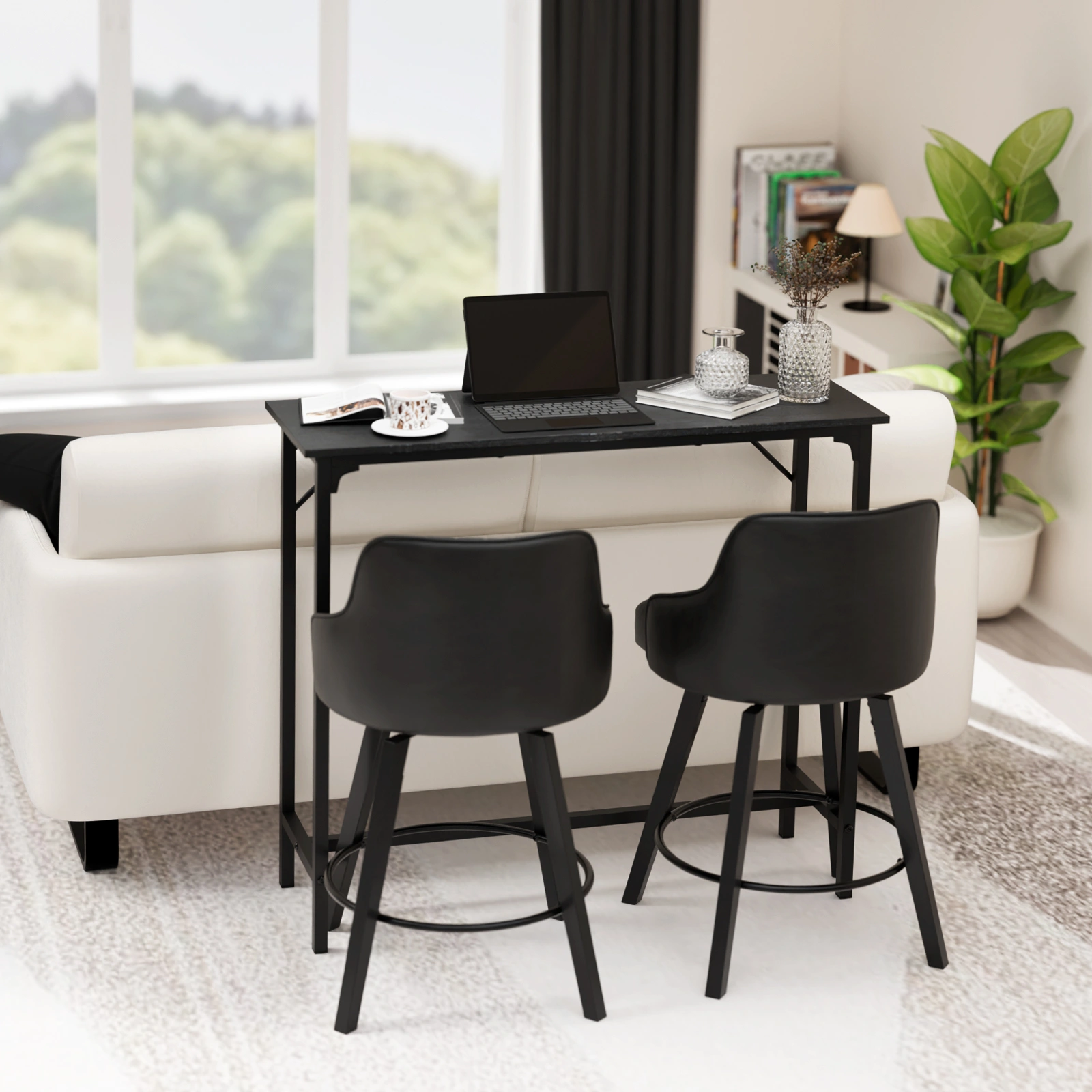 43-Inch Bar Table (Black) - 209 lbs Capacity Pub Height Table with Durable MDF Top & Metal Frame, Ideal for Kitchen/Bar Counte view 7