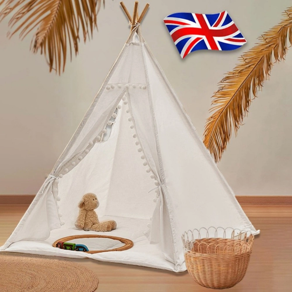 160cm Kids Teepee Tent, Large Canvas Indian Playhouse with Star Design, Wood Frame, Indoor Outdoor Children's Play Tent view 2