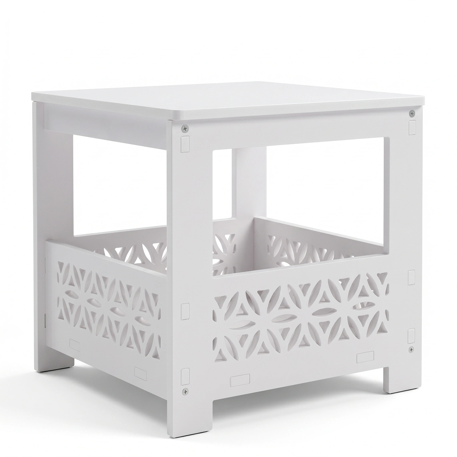 Side Table with Storage, Space Saving Nightstand for Small Spaces, Modern End Table for Indoor Outdoor, White view 5