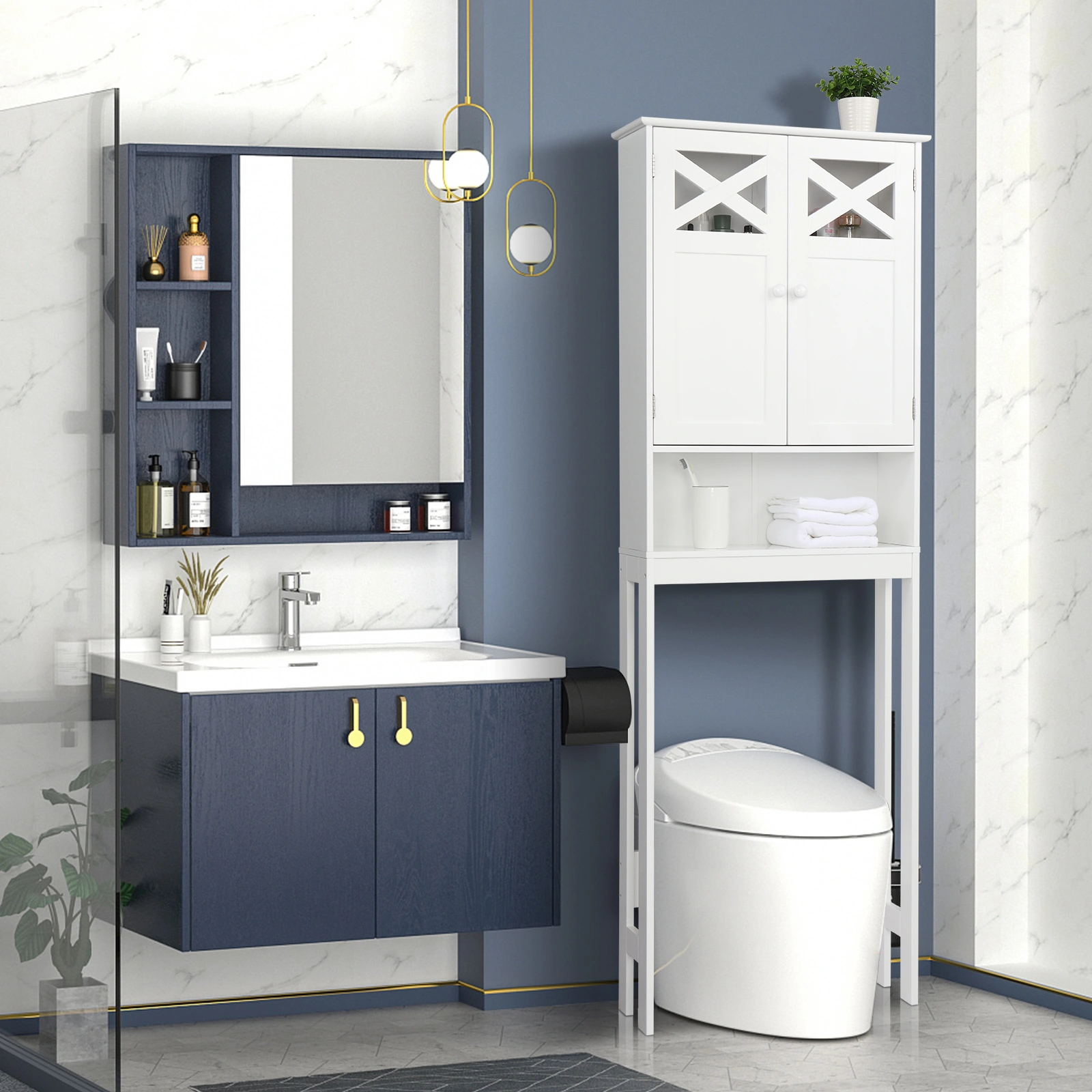 Double Door Fork Toilet Cabinet White view 28