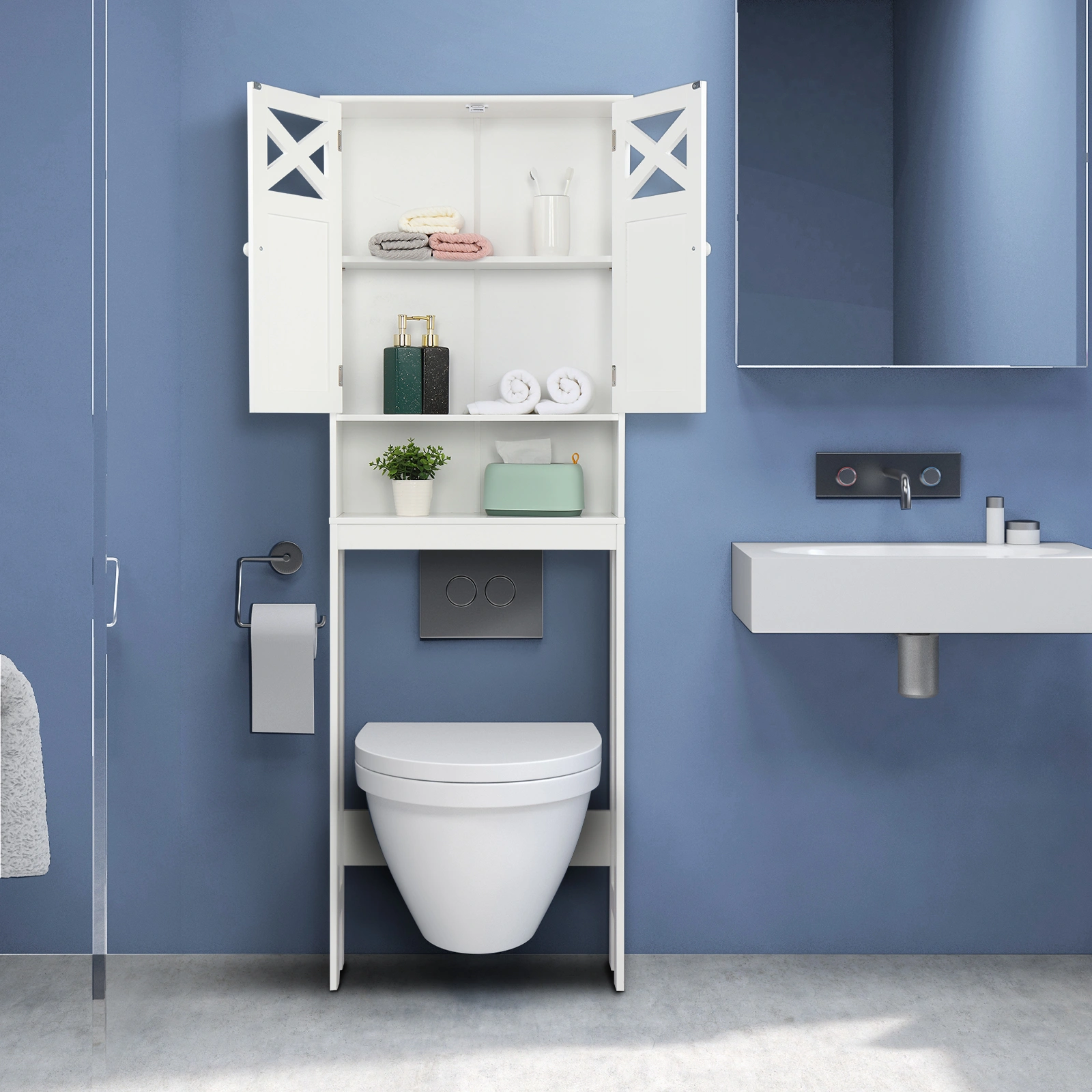Double Door Fork Toilet Cabinet White view 37