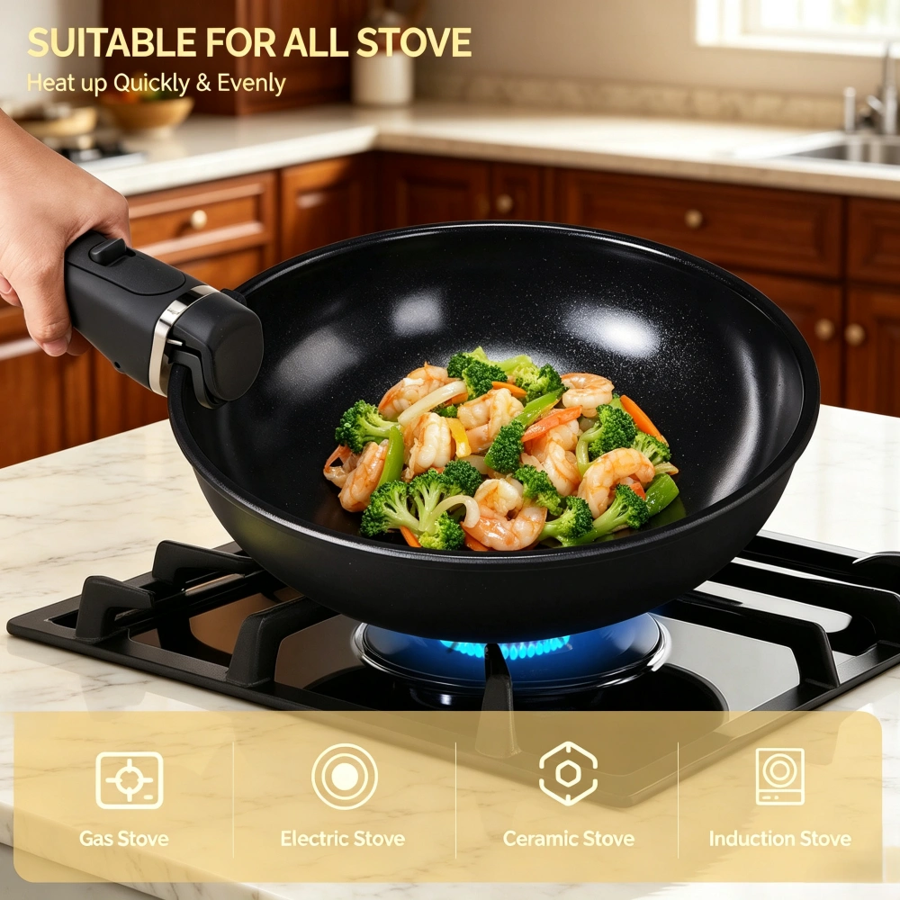 20-Piece Aluminum Cookware Set Black Non-Stick, Assembled Handles, 6 Pots 28cm Stock Pot 3 Lids, Induction Gas Electric Compatible view 4
