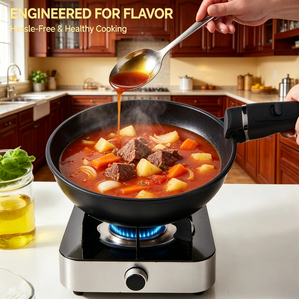 20-Piece Aluminum Cookware Set Black Non-Stick, Assembled Handles, 6 Pots 28cm Stock Pot 3 Lids, Induction Gas Electric Compatible view 5