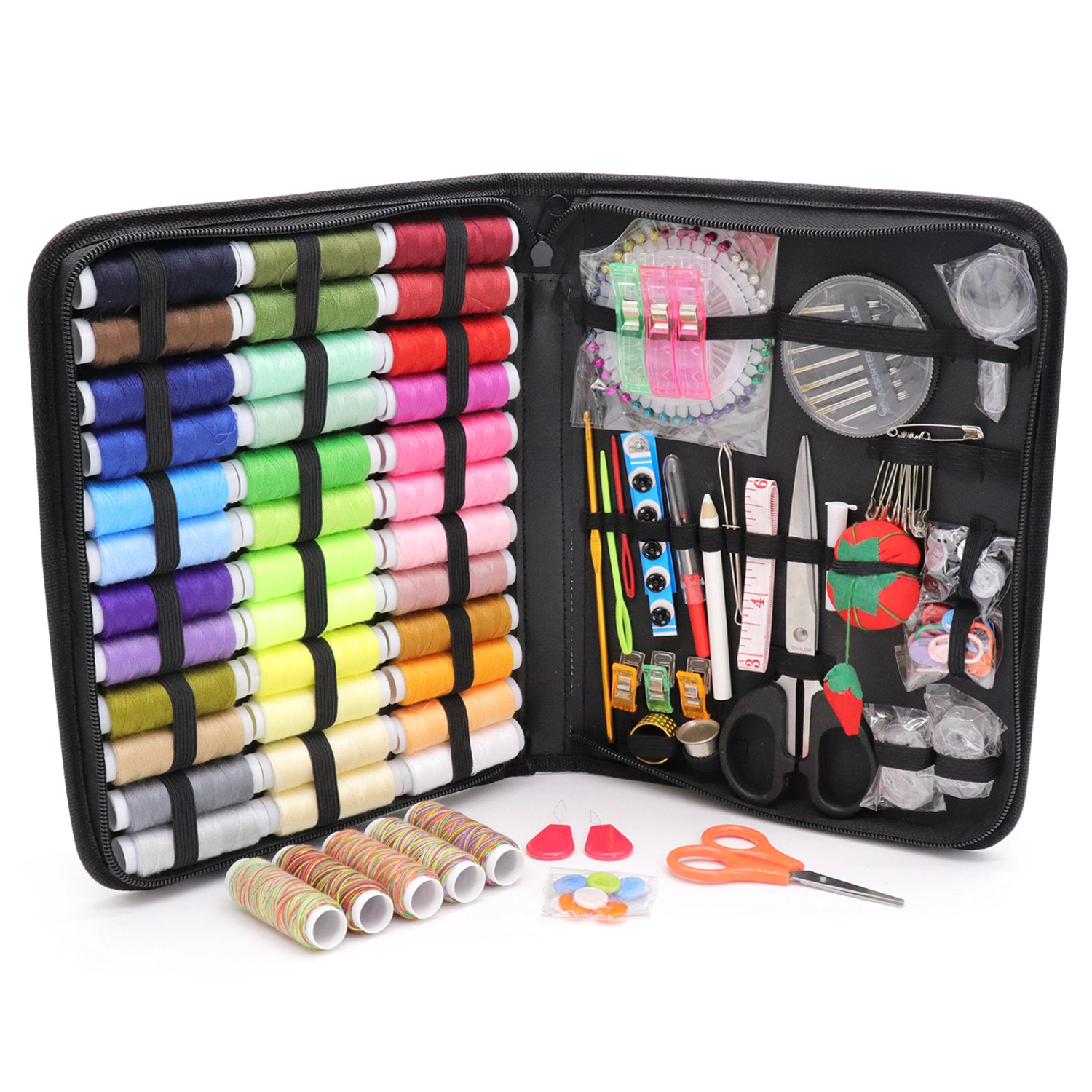 206Pcs Portable Sewing Kit Travel Case Needles Thread Scissors Set Organizer Box