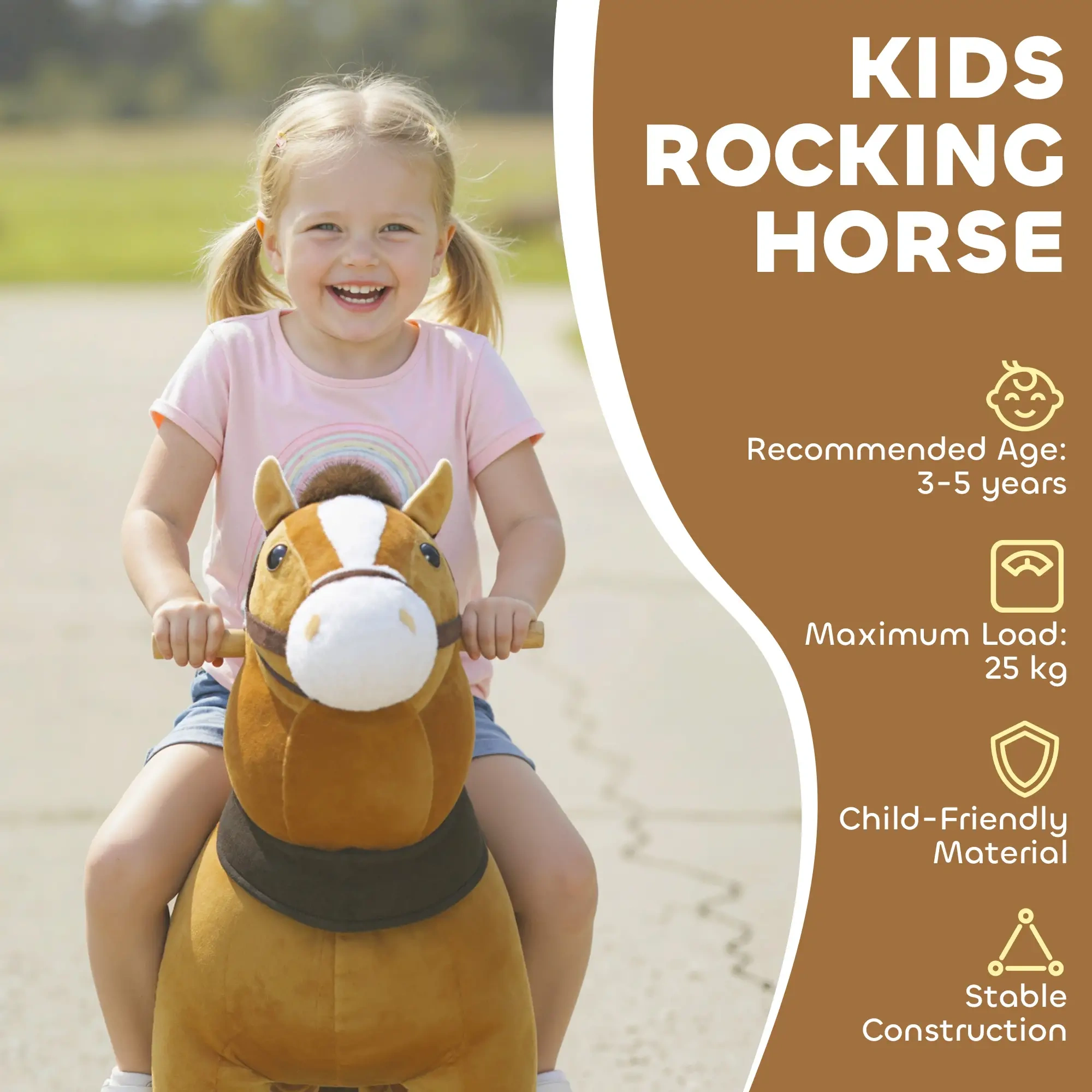 Baby Rocking Horse for Toddlers, Wooden Ride-On Rocking Horse with Soft Cushion & Safety Handles, Kids Toy Gift Ages 1-3 view 3