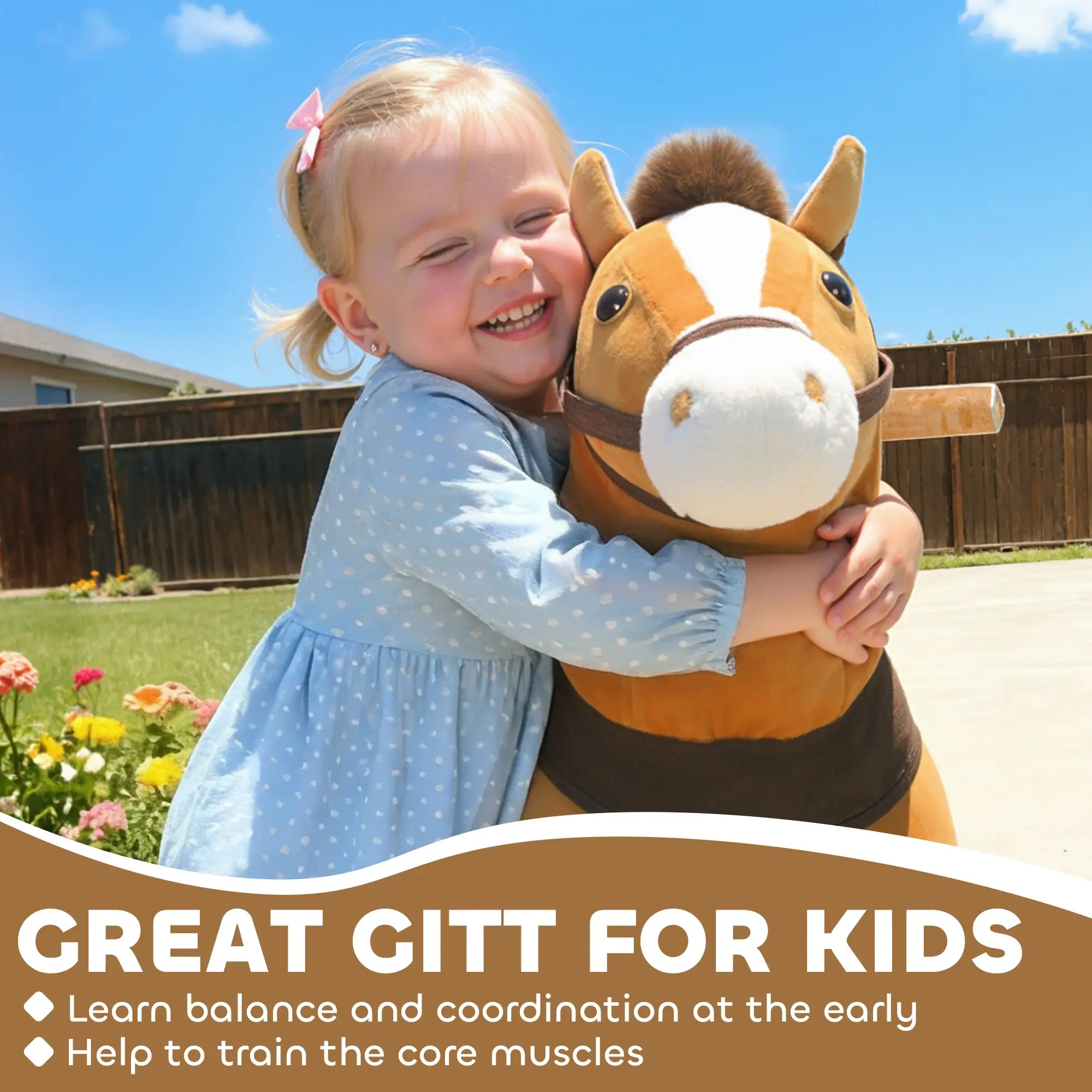Baby Rocking Horse for Toddlers, Wooden Ride-On Rocking Horse with Soft Cushion & Safety Handles, Kids Toy Gift Ages 1-3 view 4