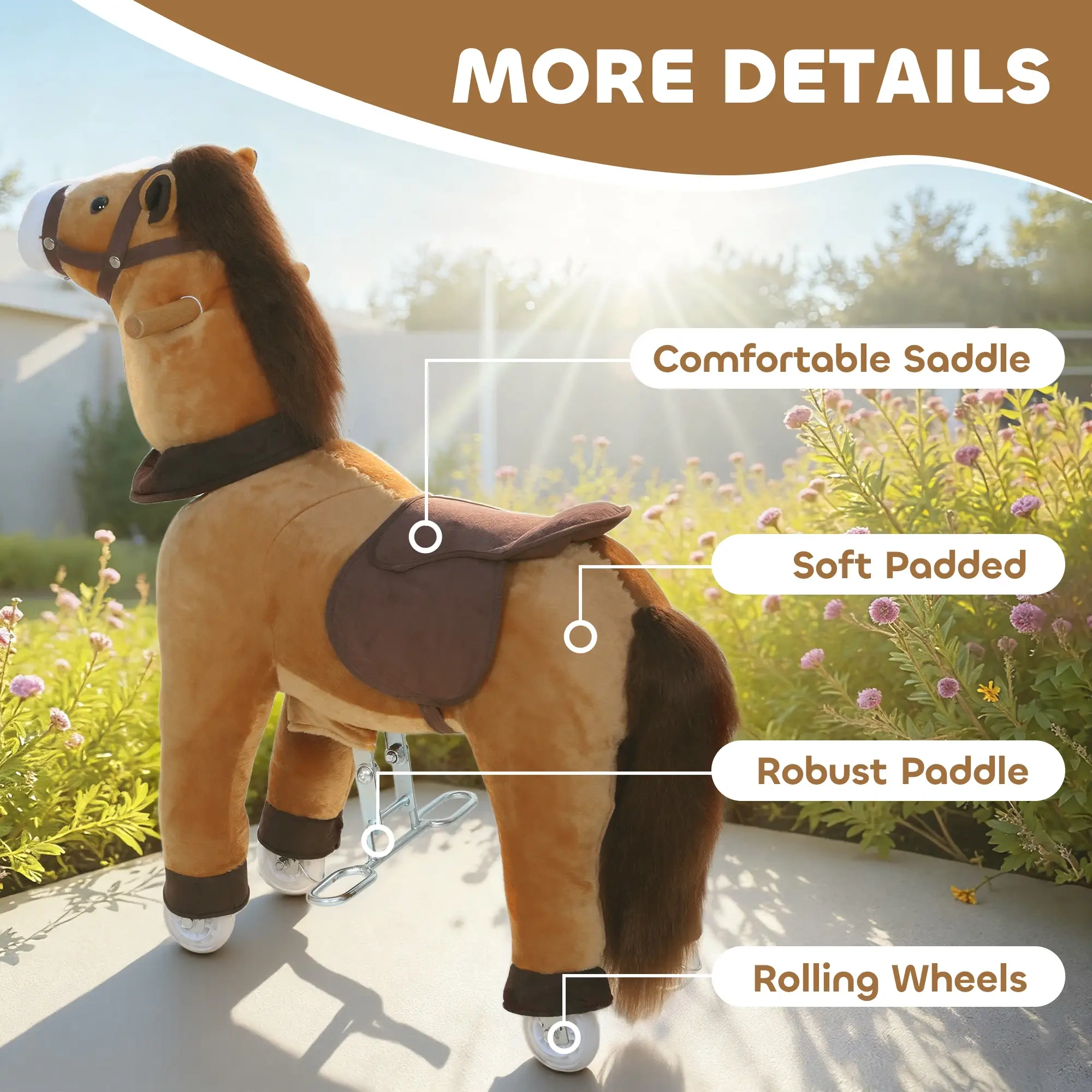 Baby Rocking Horse for Toddlers, Wooden Ride-On Rocking Horse with Soft Cushion & Safety Handles, Kids Toy Gift Ages 1-3 view 7