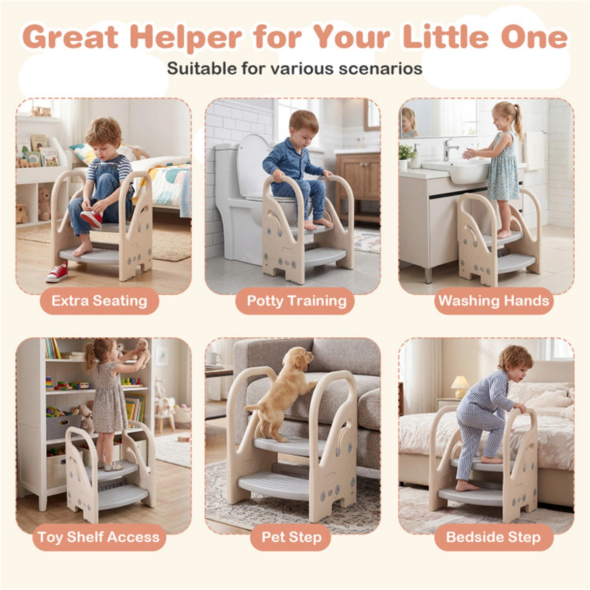  Convertible 2-Step Toddler Step Stool Multifunctional Kids Ladder Seat for Kitchen Bathroom view 10