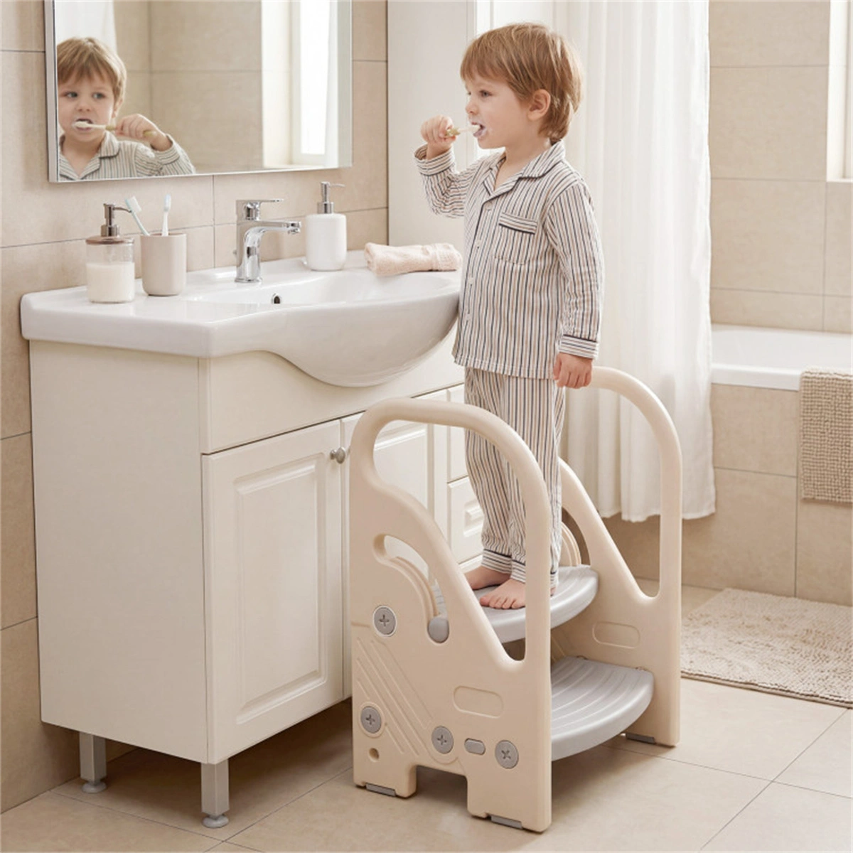  Convertible 2-Step Toddler Step Stool Multifunctional Kids Ladder Seat for Kitchen Bathroom view 3