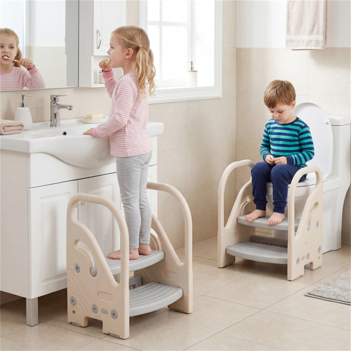  Convertible 2-Step Toddler Step Stool Multifunctional Kids Ladder Seat for Kitchen Bathroom view 6