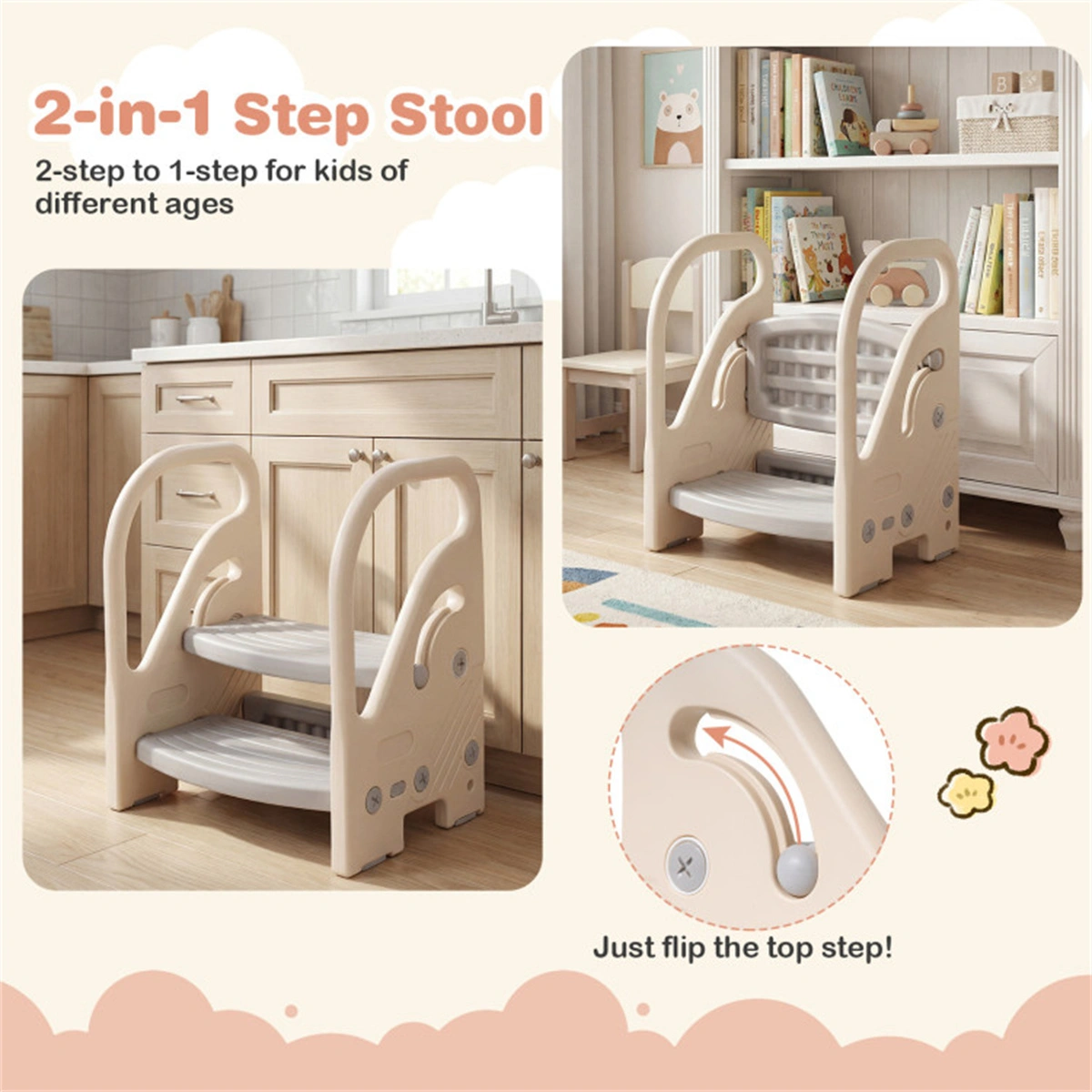  Convertible 2-Step Toddler Step Stool Multifunctional Kids Ladder Seat for Kitchen Bathroom view 8