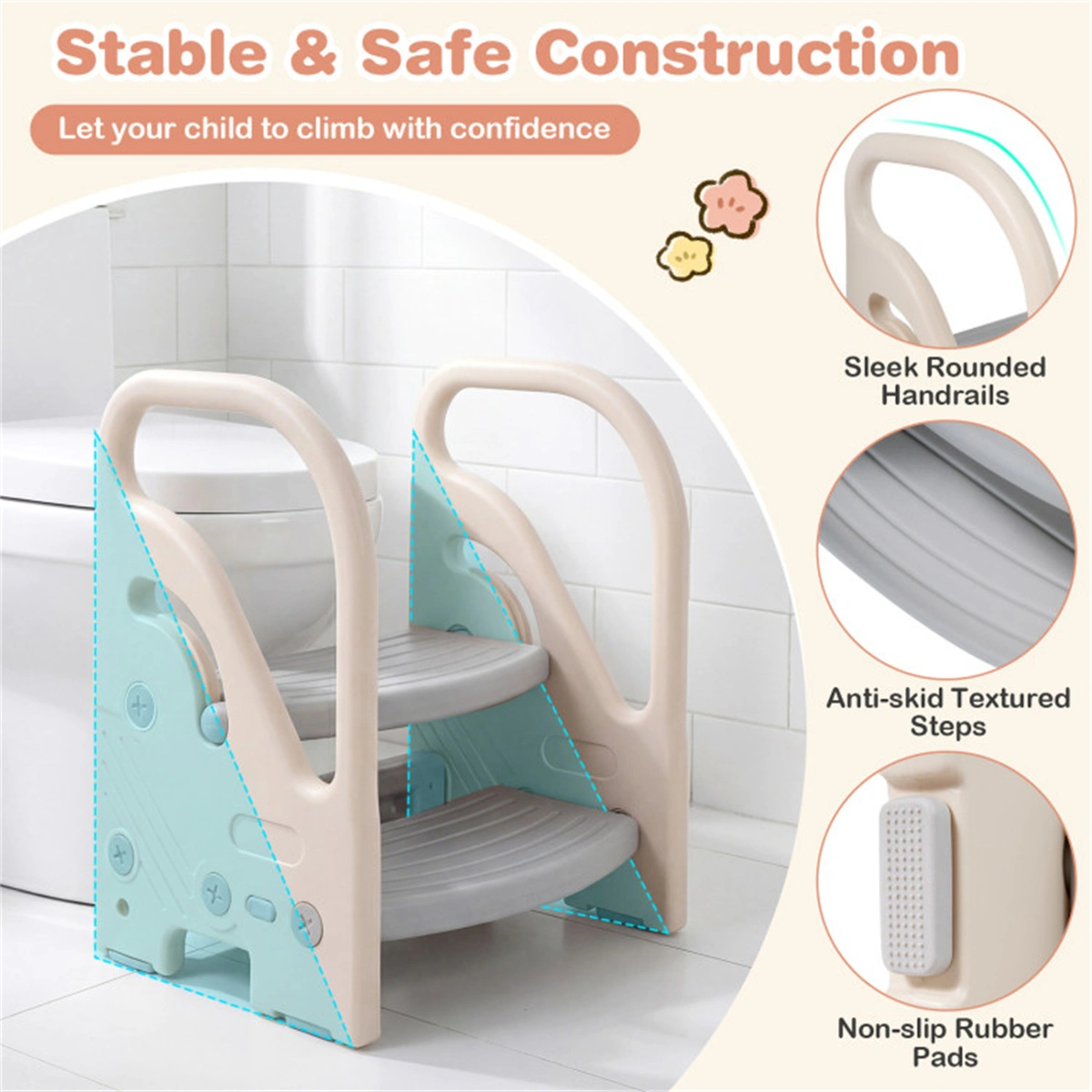  Convertible 2-Step Toddler Step Stool Multifunctional Kids Ladder Seat for Kitchen Bathroom view 9