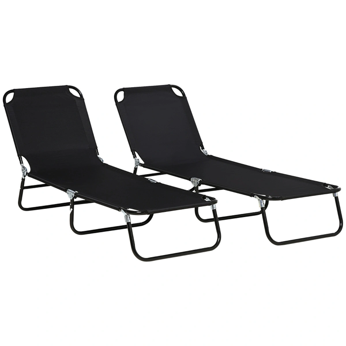 2 Pack Black Folding Chaise Lounge Chairs, 5-Level Reclining Pool Chairs with Steel Frame, Outdoor Beach Yard Patio Loungers view 4