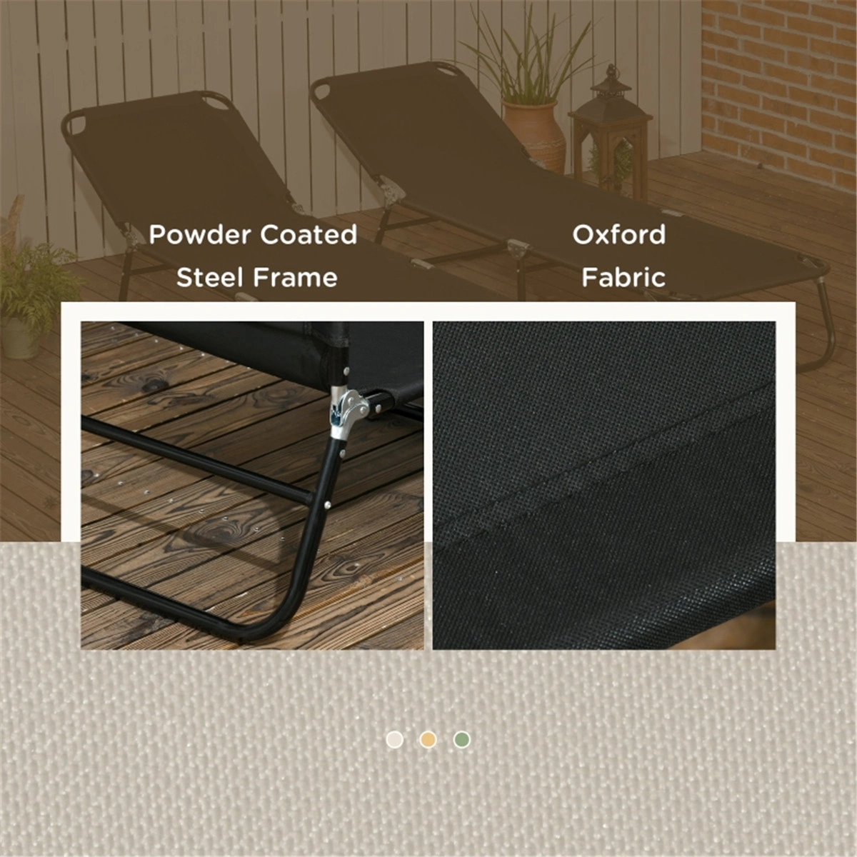 2 Pack Black Folding Chaise Lounge Chairs, 5-Level Reclining Pool Chairs with Steel Frame, Outdoor Beach Yard Patio Loungers view 6