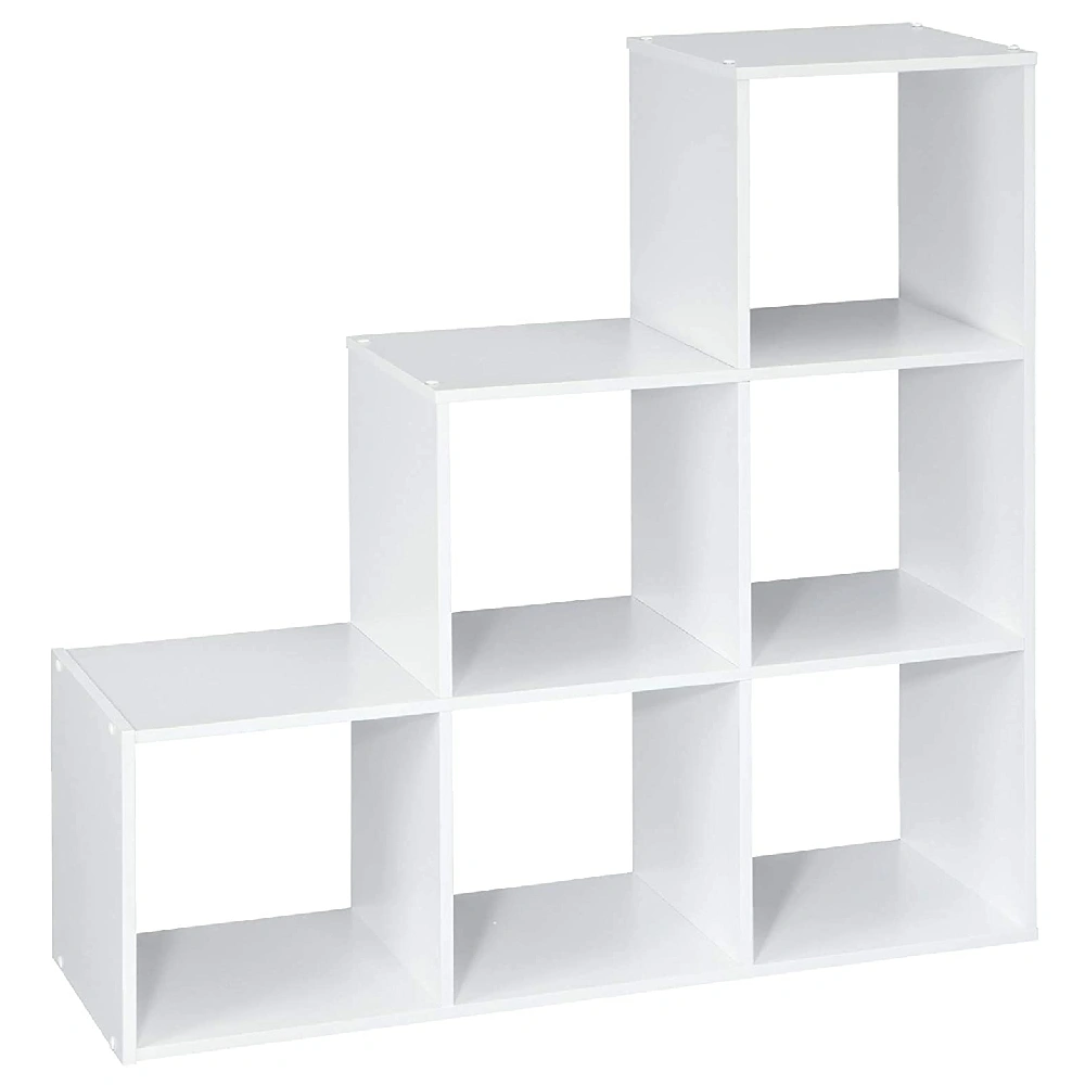 6 Cube Storage Organizer Bookshelf, 3-2-1 Tier Wood Bookcase with Open Shelves, White