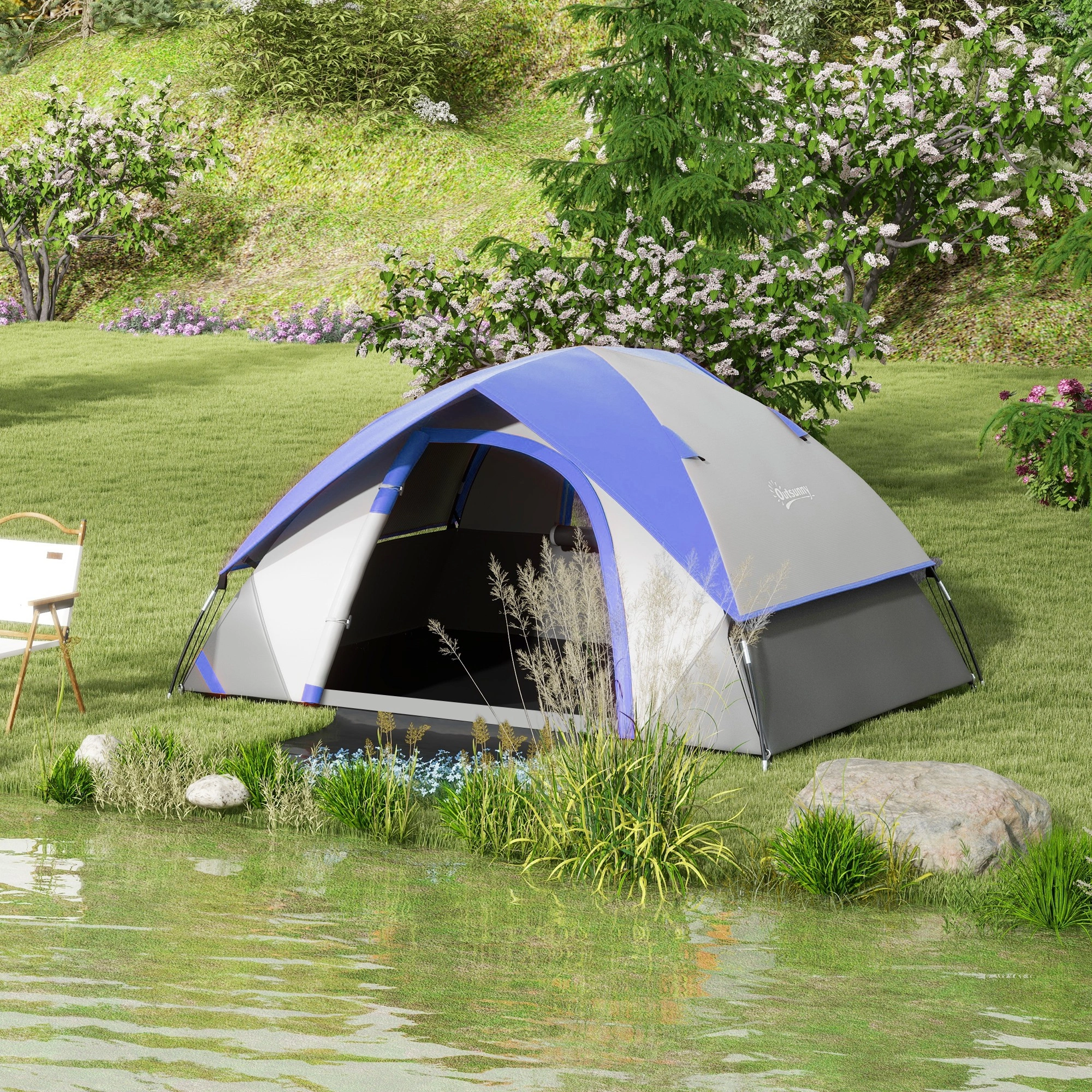 3 Person Camping Tent, Waterproof 2-Door Outdoor Tent with Vestibule, Easy Setup Family Camping Tent for Hiking & Backpacking