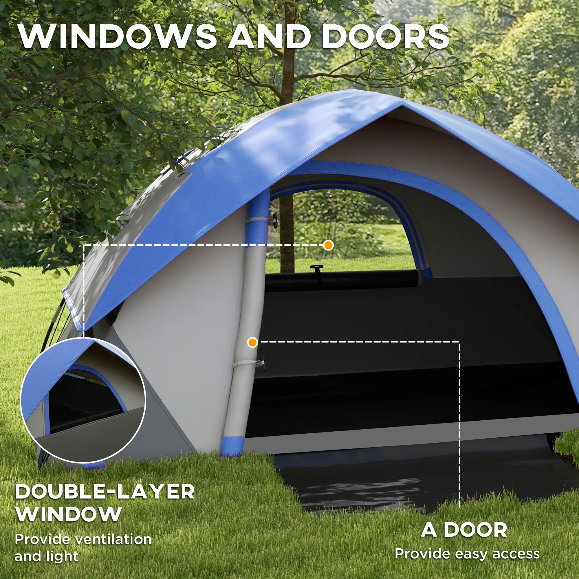 3 Person Camping Tent, Waterproof 2-Door Outdoor Tent with Vestibule, Easy Setup Family Camping Tent for Hiking & Backpacking view 5