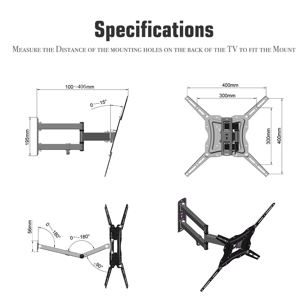 TMX400A 26-55" Adjustable Tilting TV Wall Mount Bracket w/Spirit Level Rotatable view 13