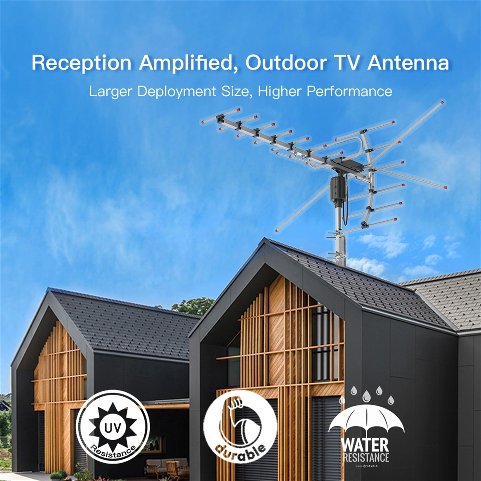 TA-001 360°Rotation UV 45-230MHz/470-860MHz 15-22dB Outdoorn Antenna Black view 10