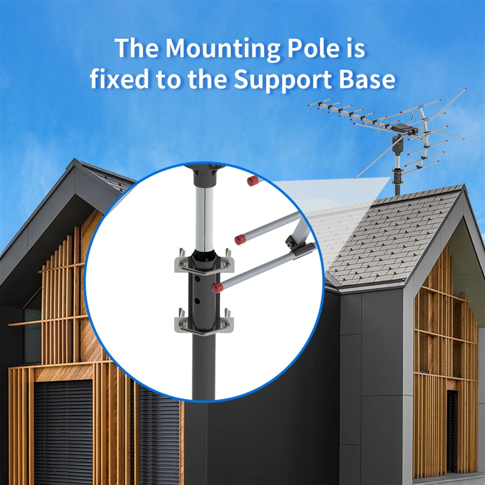 TA-001 360°Rotation UV 45-230MHz/470-860MHz 15-22dB Outdoorn Antenna Black view 11