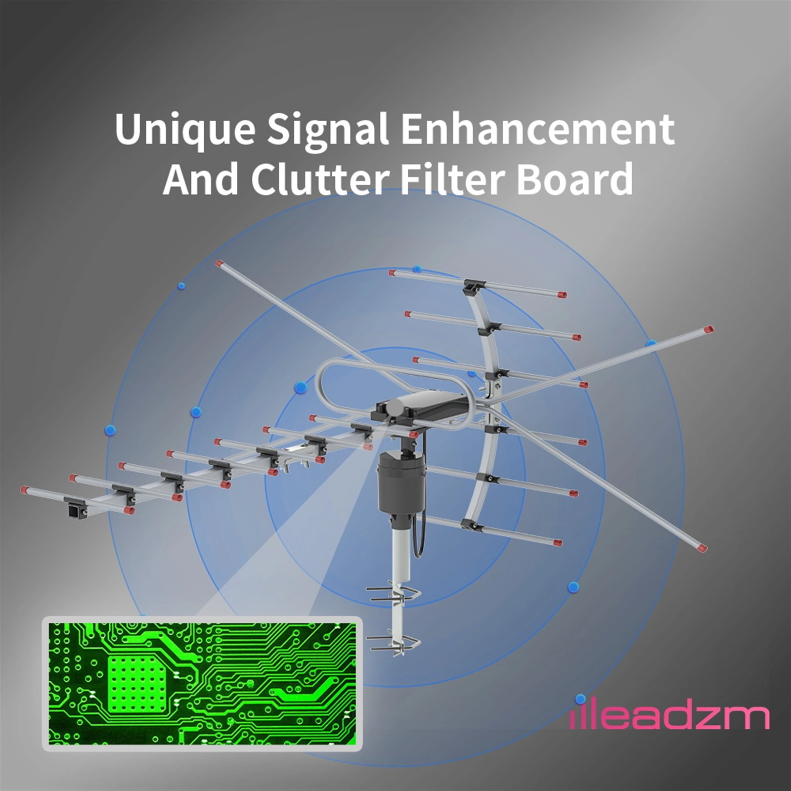 TA-001 360°Rotation UV 45-230MHz/470-860MHz 15-22dB Outdoorn Antenna Black view 3