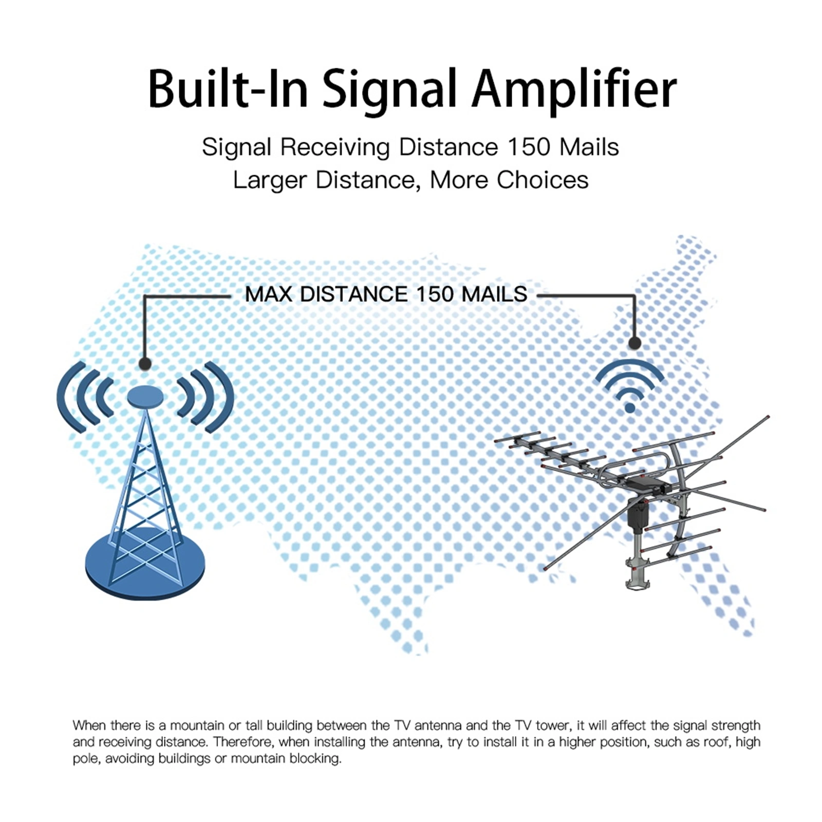 TA-001 360°Rotation UV 45-230MHz/470-860MHz 15-22dB Outdoorn Antenna Black view 6