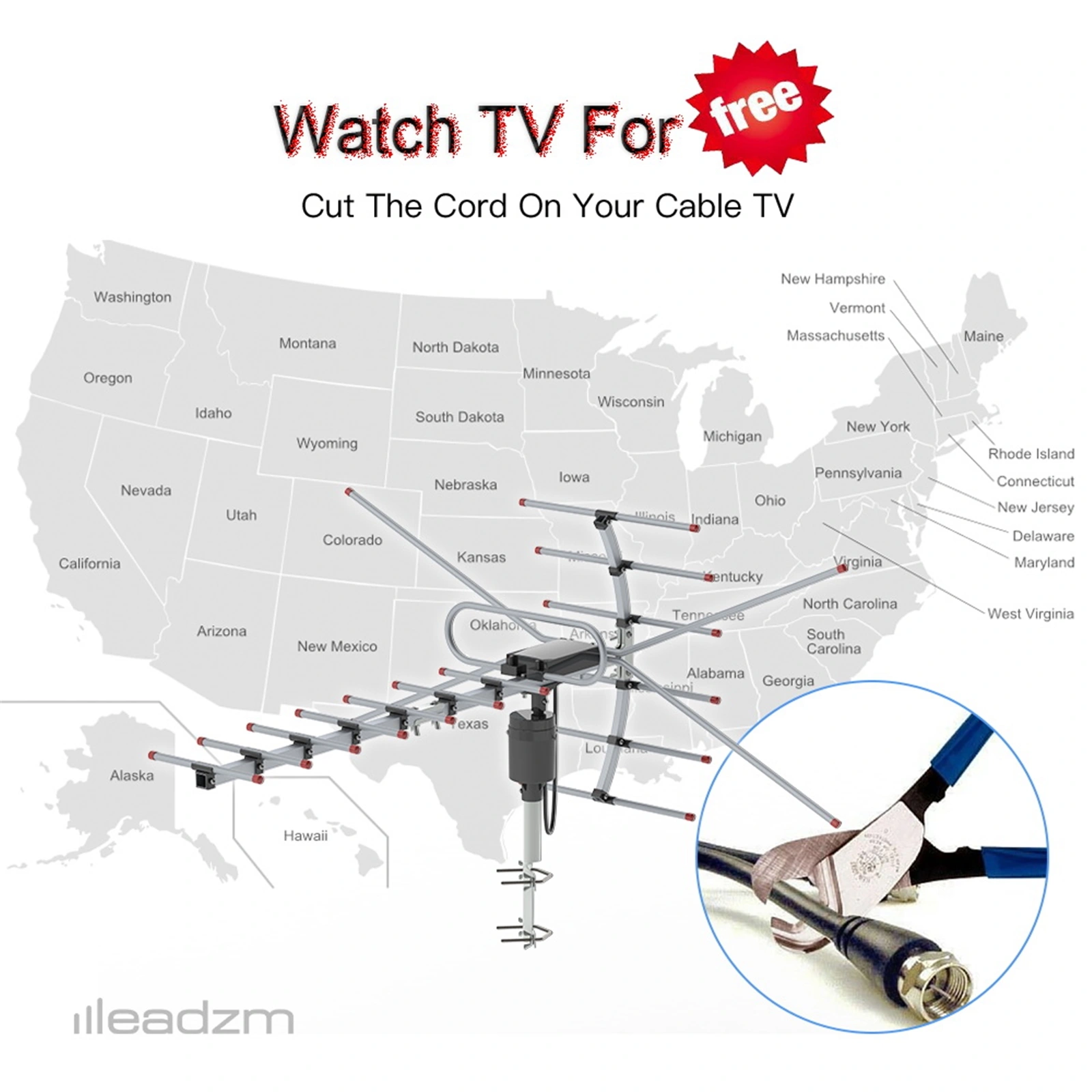 TA-001 360°Rotation UV 45-230MHz/470-860MHz 15-22dB Outdoorn Antenna Black view 7