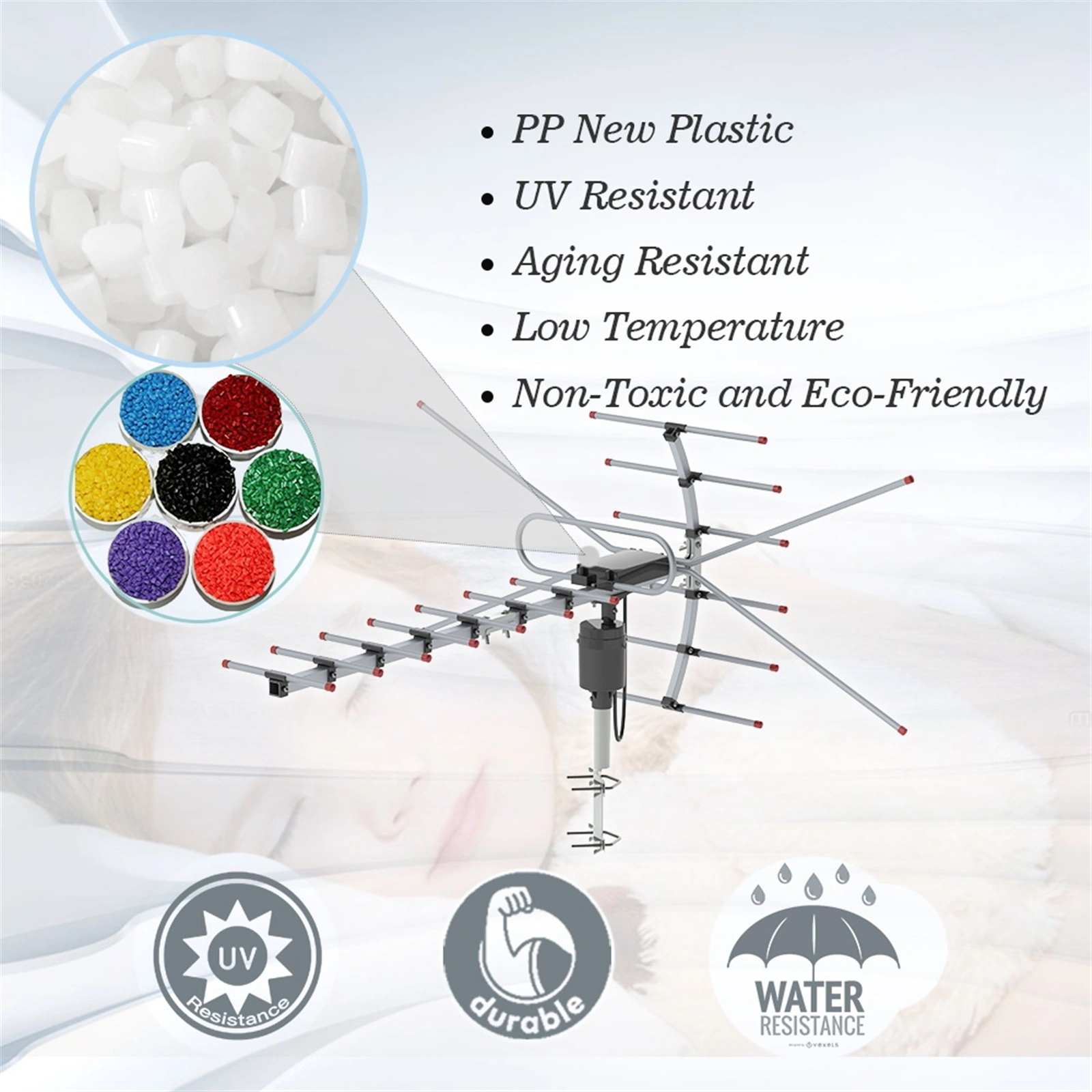 TA-001 360°Rotation UV 45-230MHz/470-860MHz 15-22dB Outdoorn Antenna Black view 8