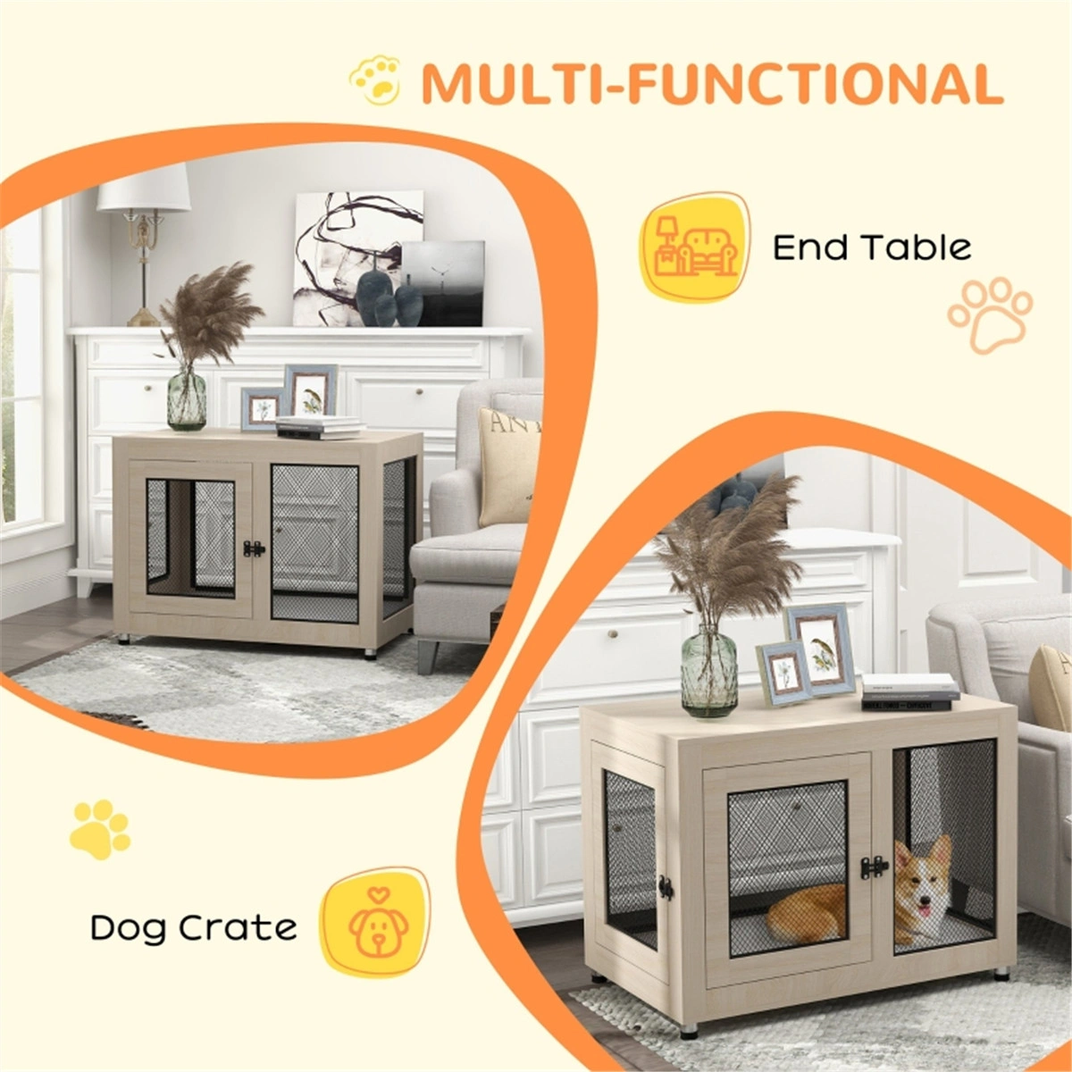 48" Large Metal Dog Crate with Divider Panel, Heavy Duty Wire Kennel for Medium to Large Dogs, Gray view 2