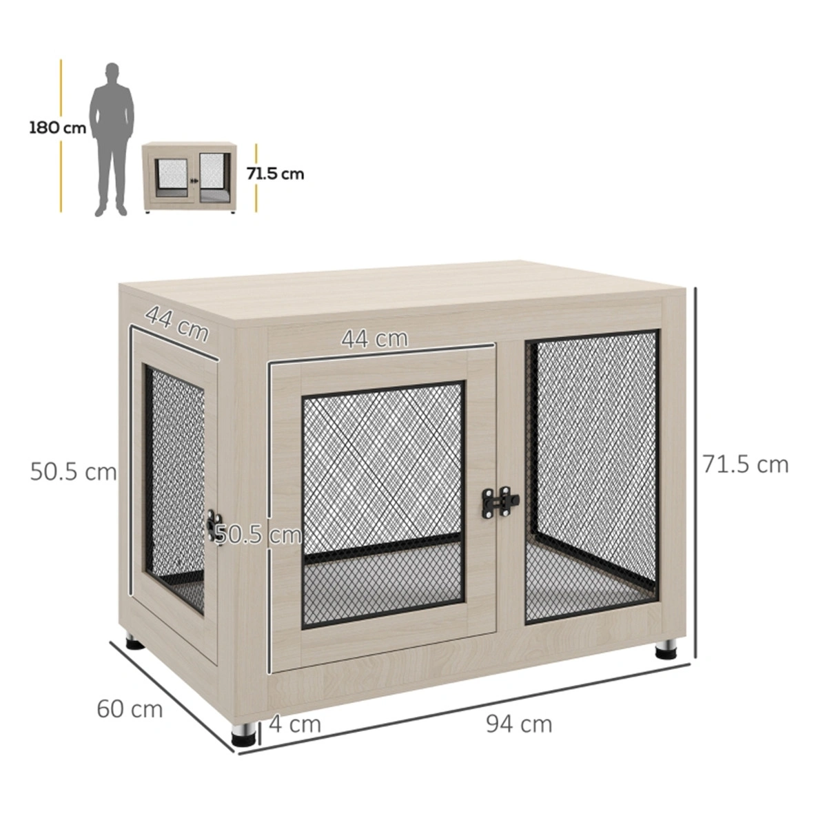 48" Large Metal Dog Crate with Divider Panel, Heavy Duty Wire Kennel for Medium to Large Dogs, Gray view 3