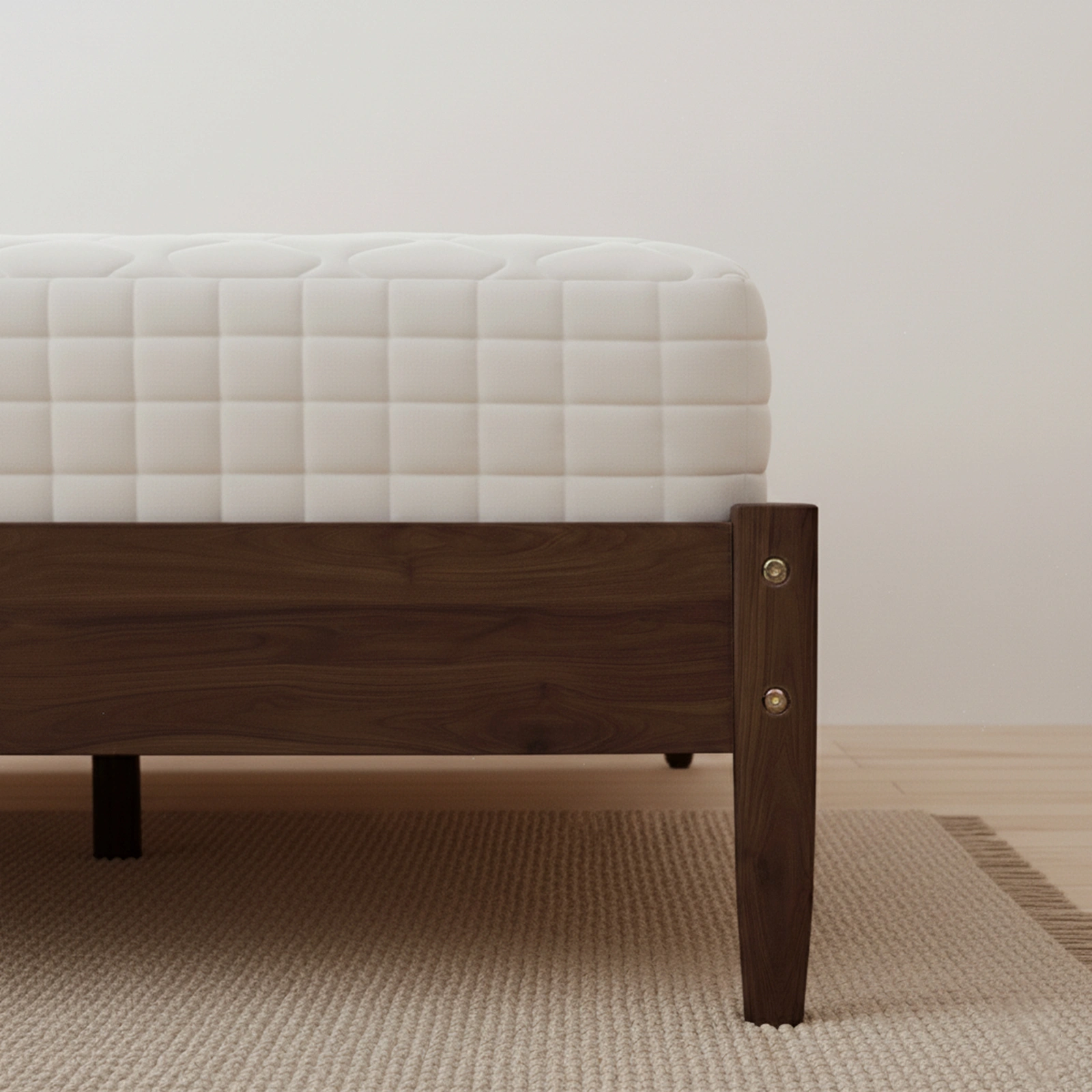 Double rattan woven headboard, Bohemian style, painted finish, pine wood, dark walnut color, Queen size wooden bed view 12