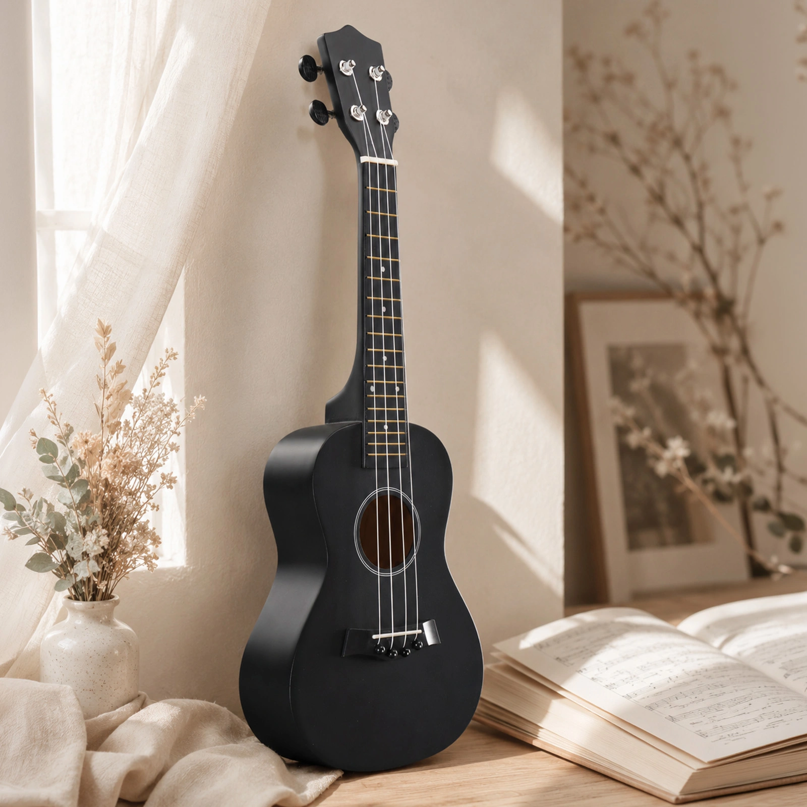 23in Linden wood body rosewood fingerboard ukulele, cotton bag, capo, strap, picks*2, tuner, Strings, Dust cloth view 11