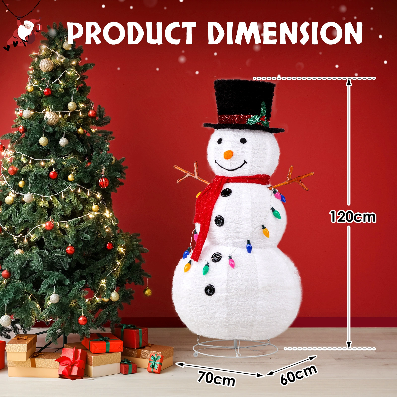 4ft 100 LED 20 Lantern Snowman String Lights Cashmere Fabric Retractable Outdoor Garden Decoration view 10