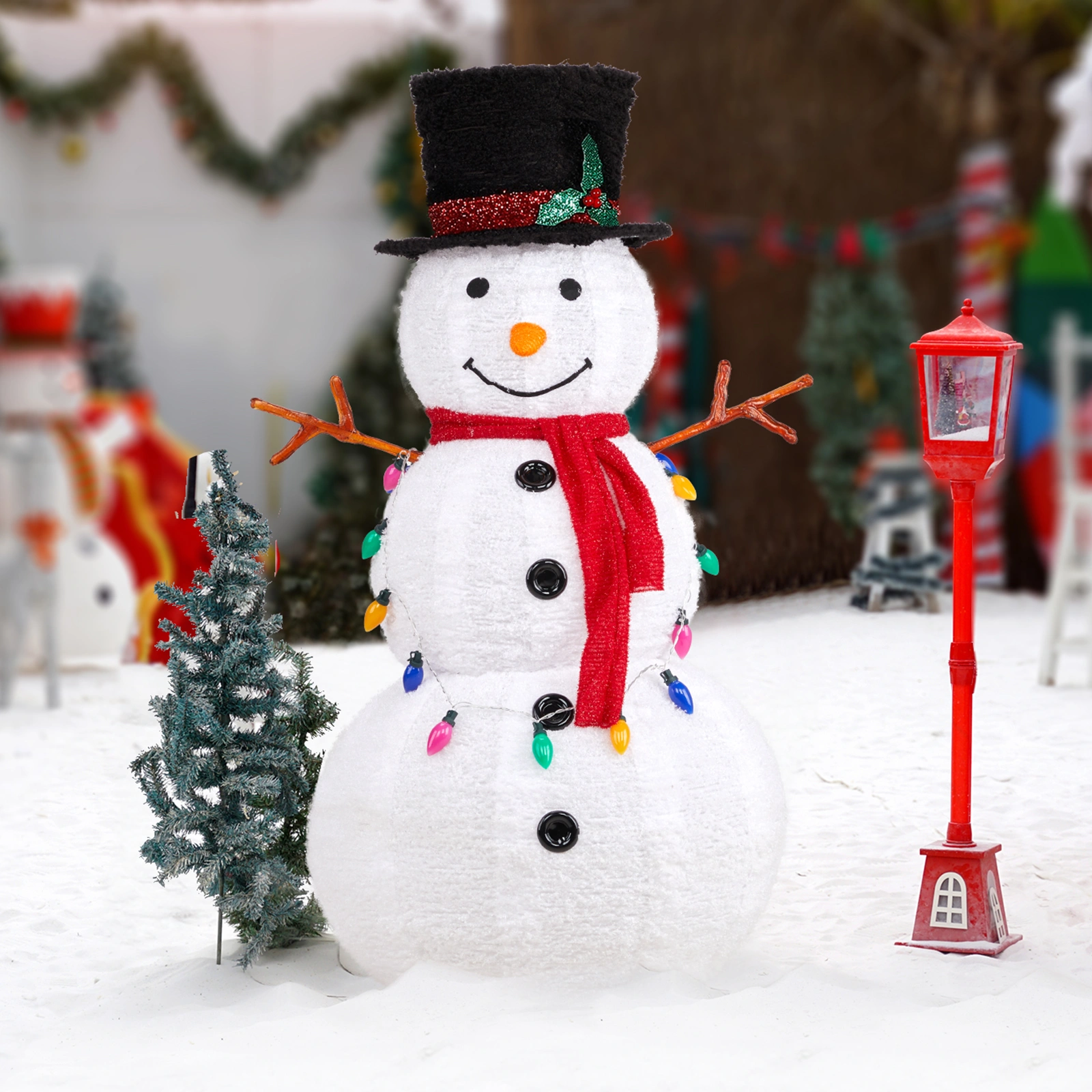 4ft 100 LED 20 Lantern Snowman String Lights Cashmere Fabric Retractable Outdoor Garden Decoration view 11