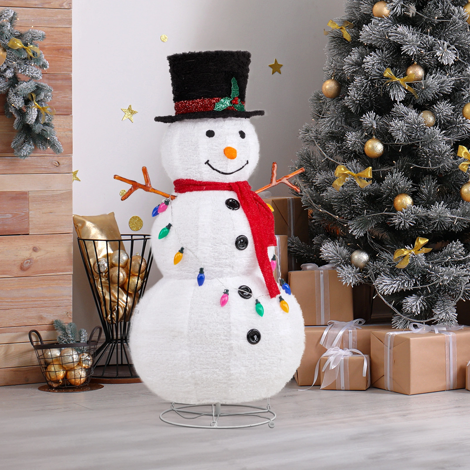 4ft 100 LED 20 Lantern Snowman String Lights Cashmere Fabric Retractable Outdoor Garden Decoration view 12