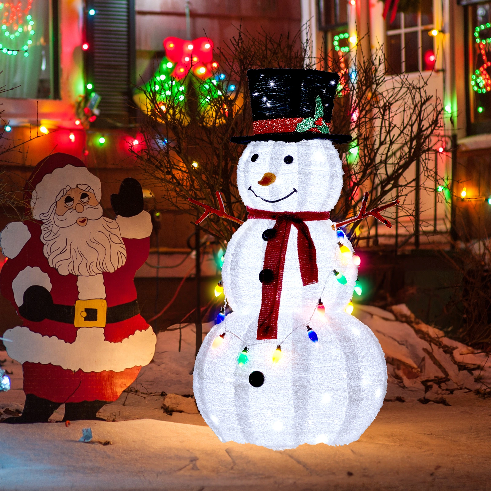4ft 100 LED 20 Lantern Snowman String Lights Cashmere Fabric Retractable Outdoor Garden Decoration view 13