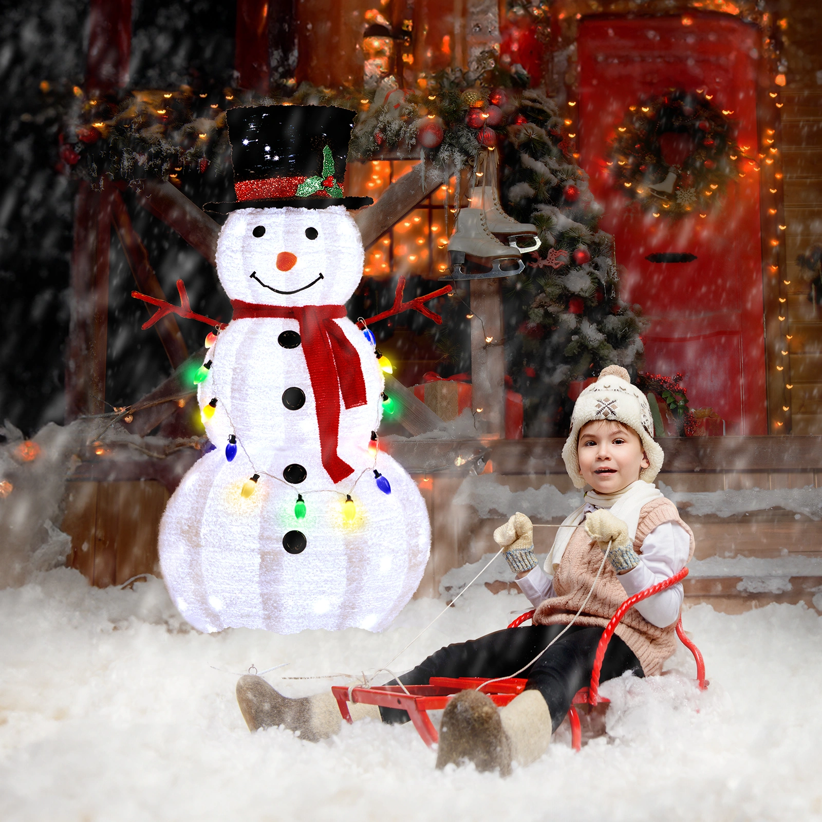 4ft 100 LED 20 Lantern Snowman String Lights Cashmere Fabric Retractable Outdoor Garden Decoration view 14
