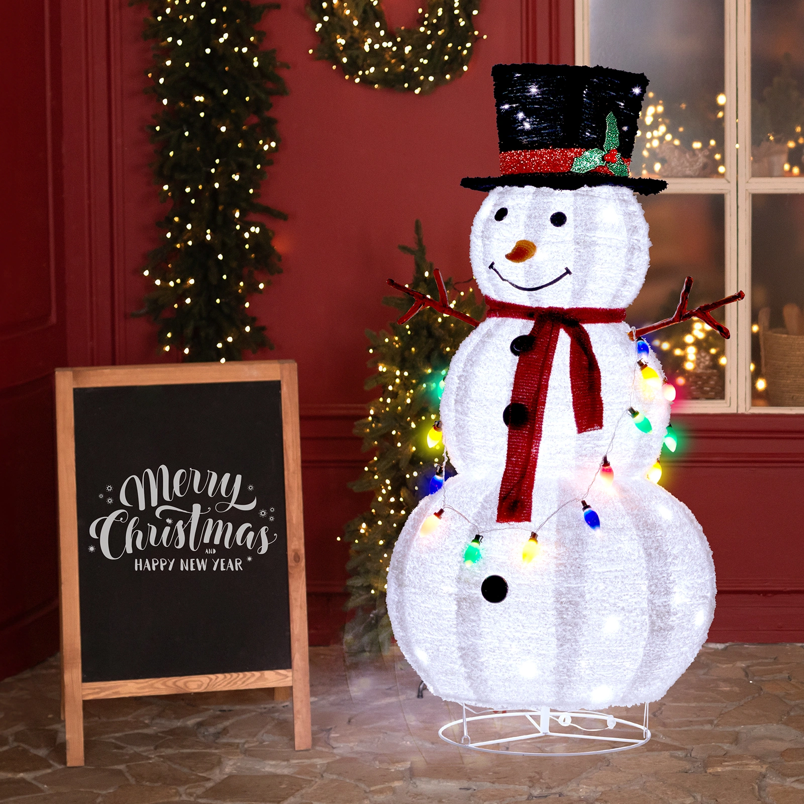 4ft 100 LED 20 Lantern Snowman String Lights Cashmere Fabric Retractable Outdoor Garden Decoration view 15