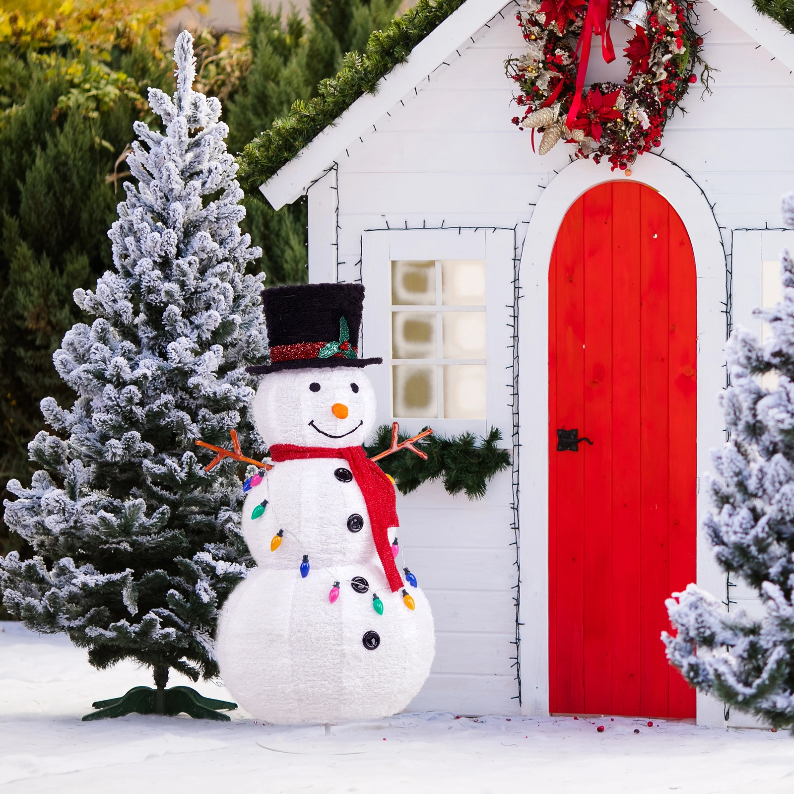 4ft 100 LED 20 Lantern Snowman String Lights Cashmere Fabric Retractable Outdoor Garden Decoration view 16