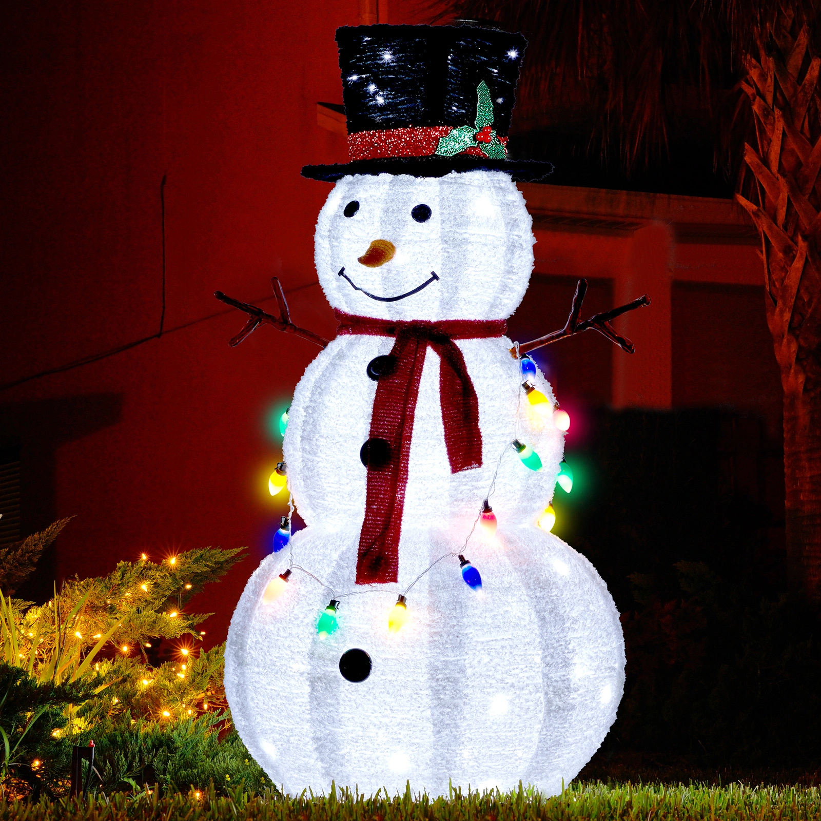 4ft 100 LED 20 Lantern Snowman String Lights Cashmere Fabric Retractable Outdoor Garden Decoration view 3